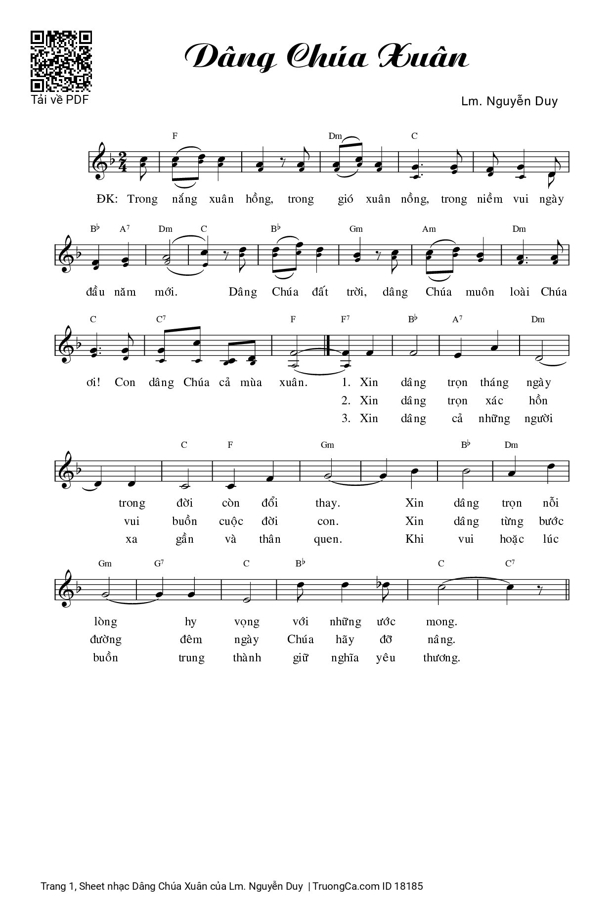 Sheet PDF of Dâng Chúa Xuân