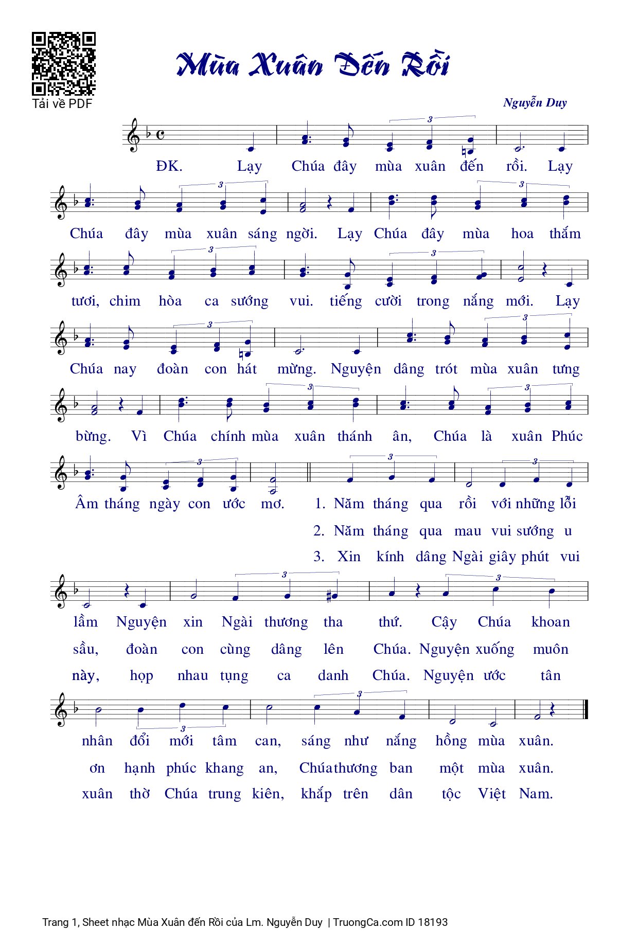 Sheet PDF of Mùa Xuân đến Rồi