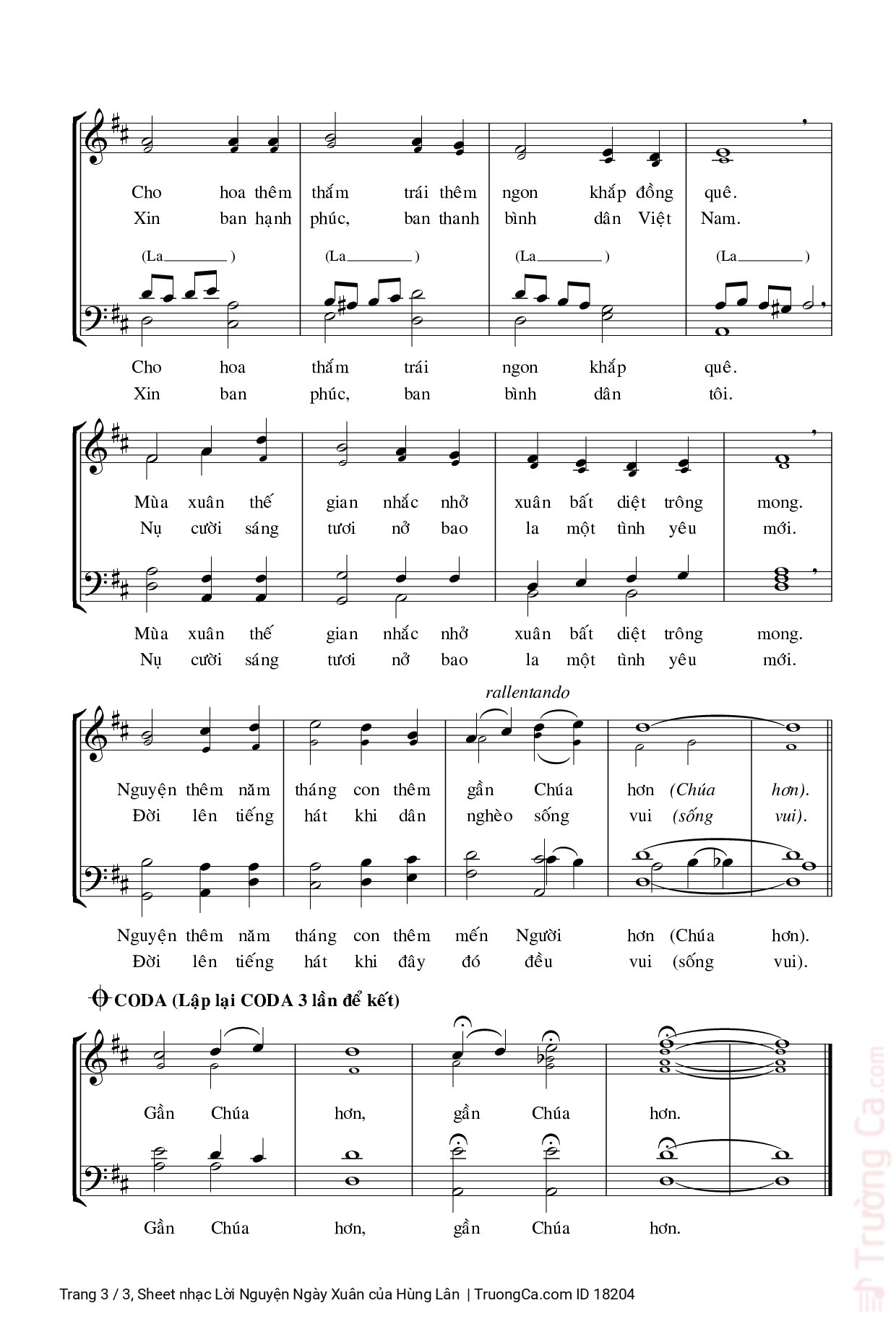 Page 3 of Sheet music PDF Lời Nguyện Ngày Xuân - Hùng Lân