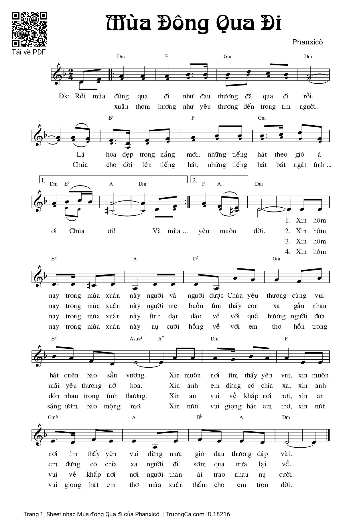 Sheet PDF of Mùa đông Qua đi