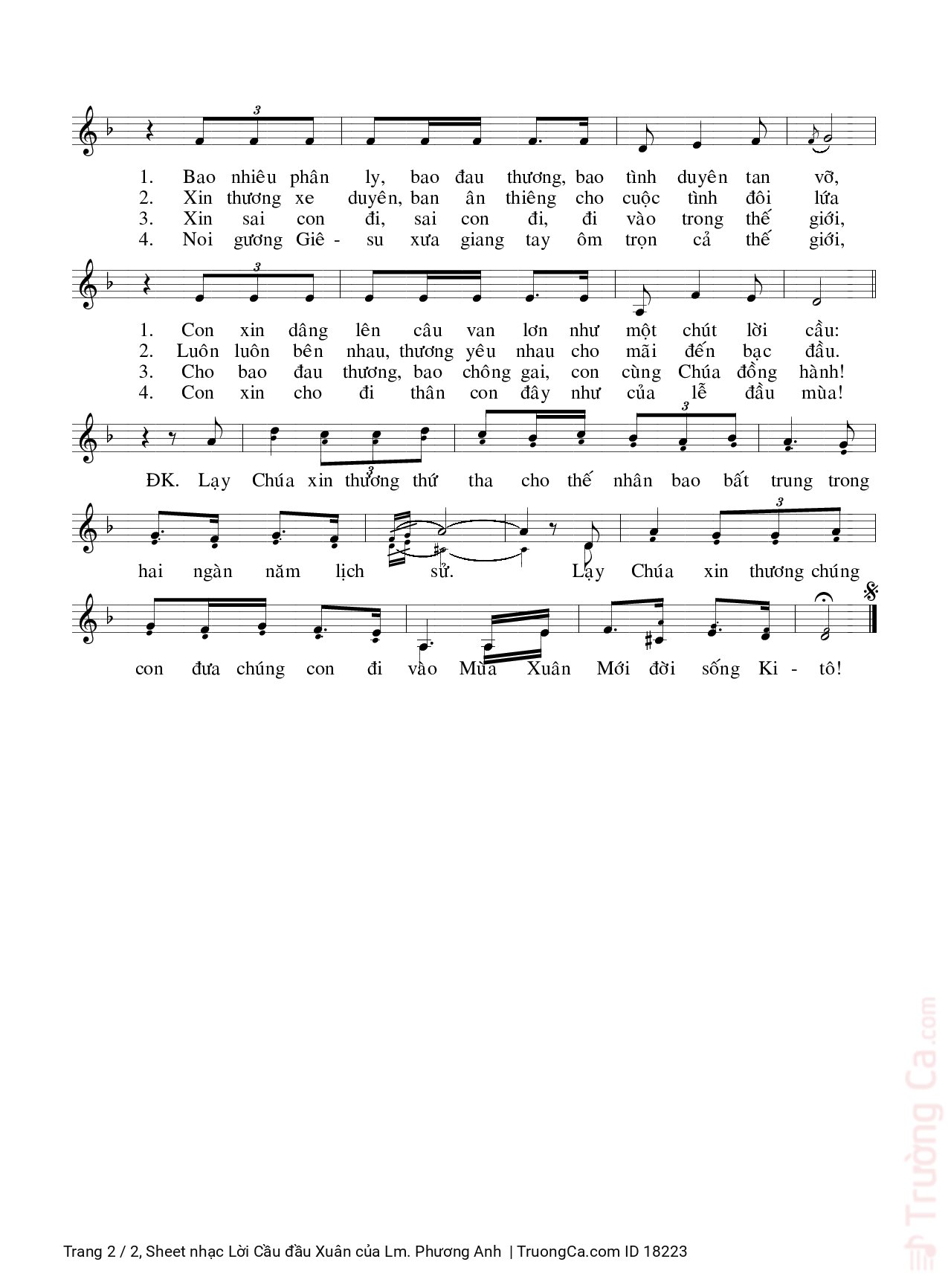 Page 2 of Sheet music PDF Lời Cầu đầu Xuân - Lm. Phương Anh