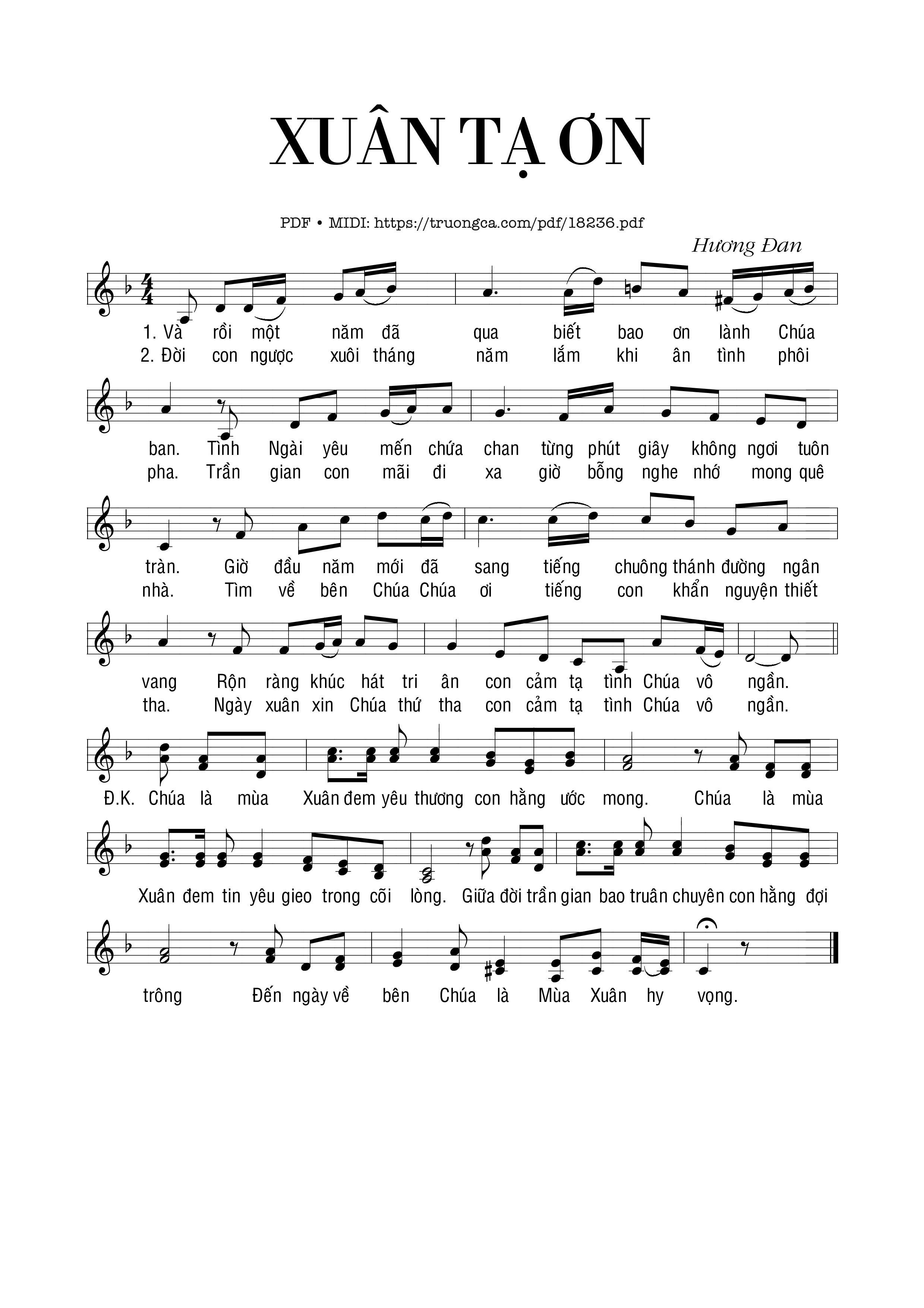 Page 1 of Sheet music PDF Xuân Tạ ơn - Sr. Hương Đan