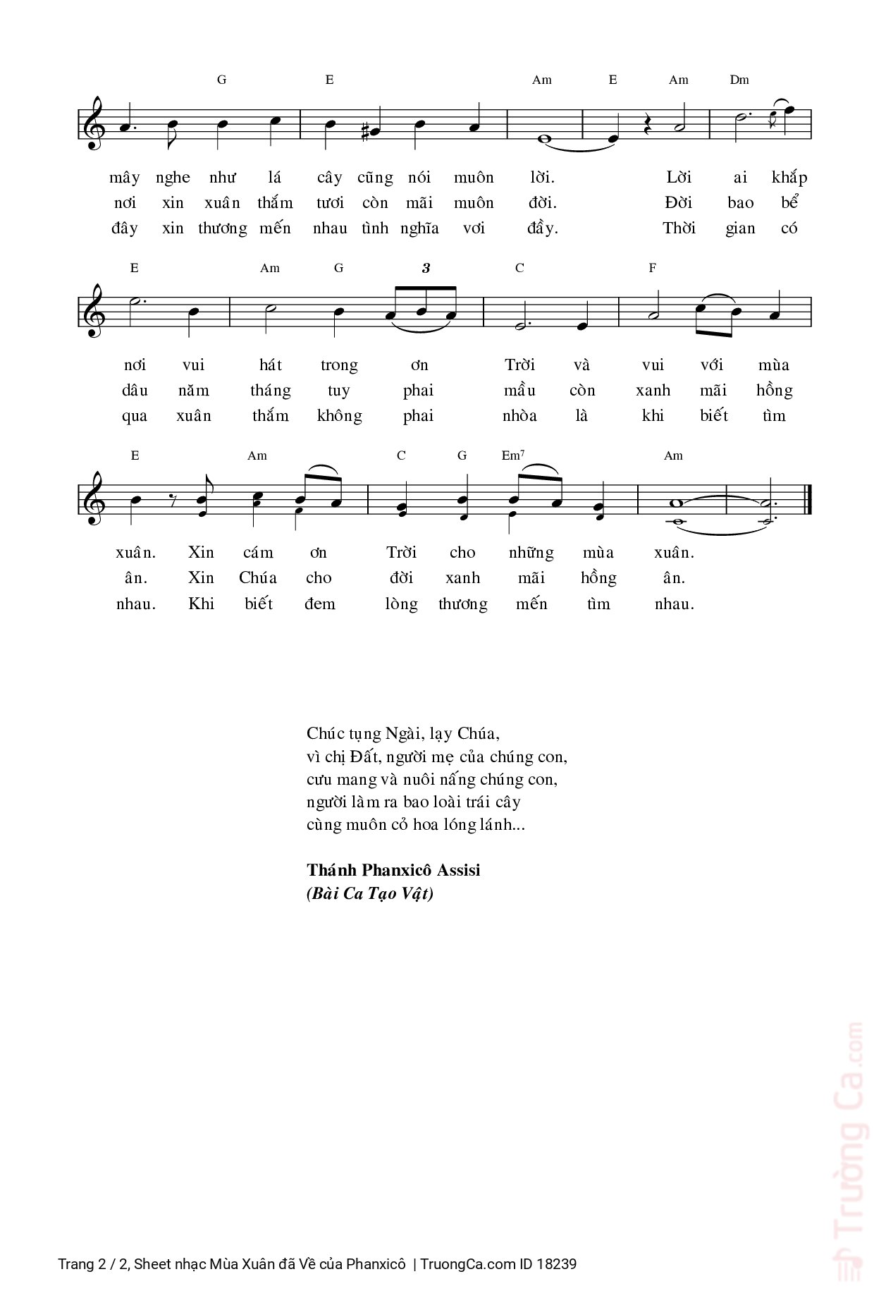Page 2 of Sheet music PDF Mùa Xuân đã Về - Phanxicô