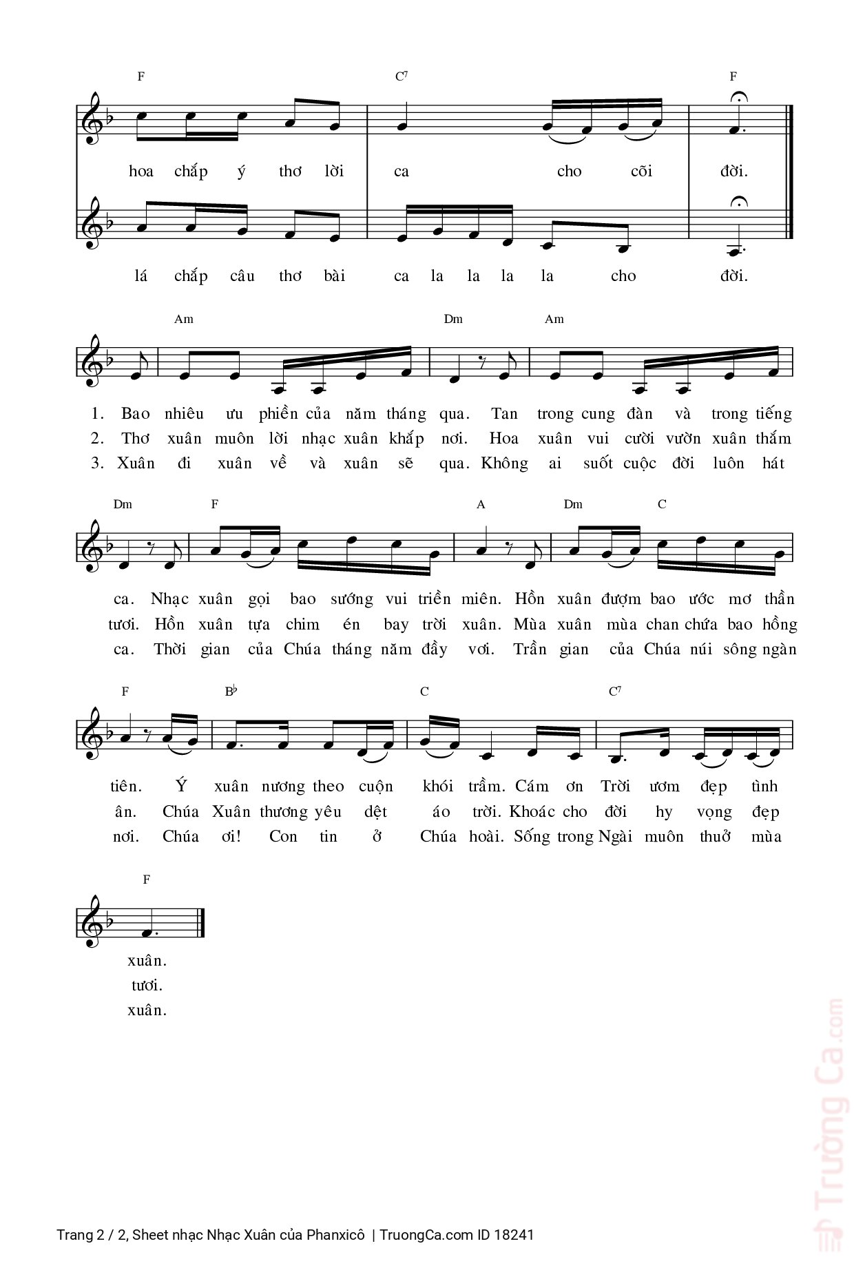 Page 2 of Sheet music PDF Nhạc Xuân - Phanxicô