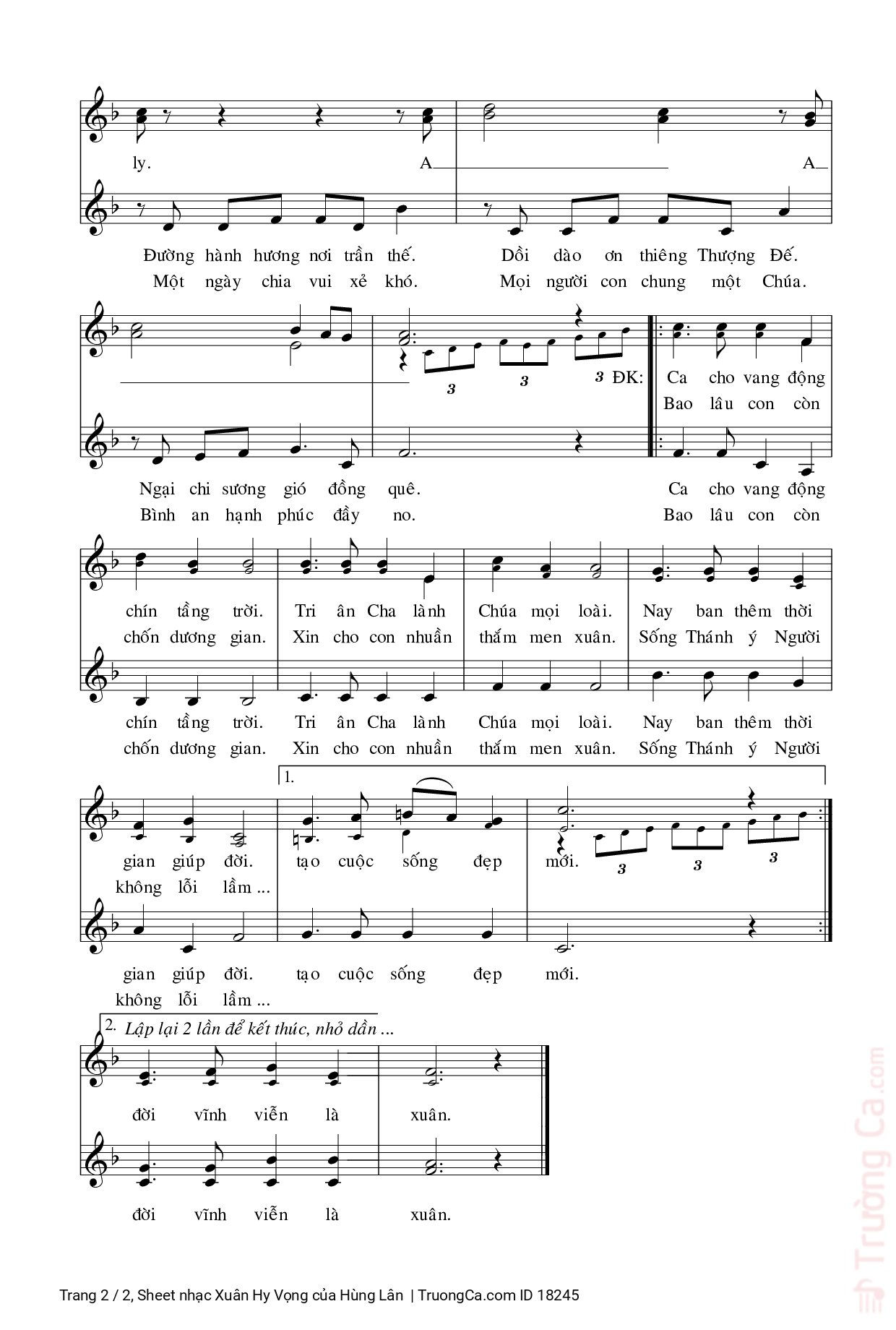 Page 2 of Sheet music PDF Xuân Hy Vọng - Hùng Lân