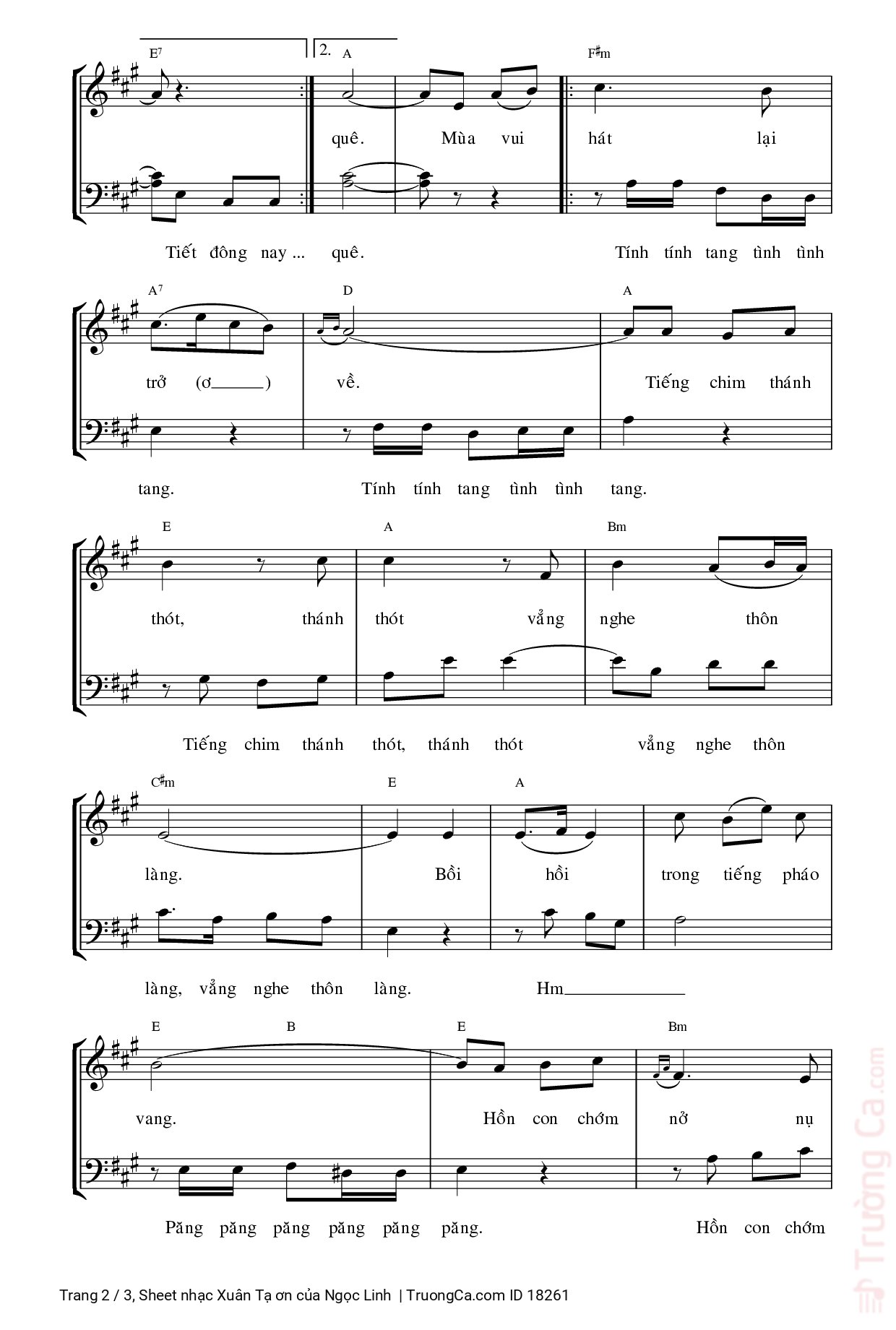 Page 2 of Sheet music PDF Xuân Tạ ơn - Ngọc Linh
