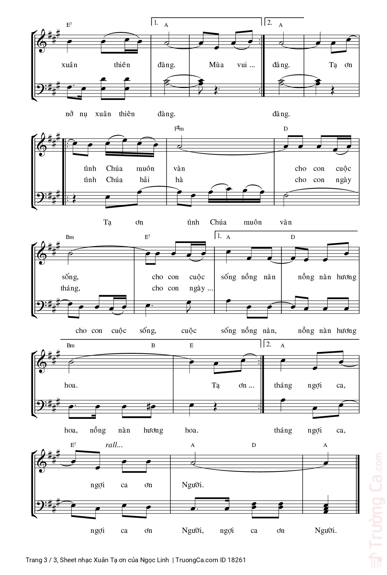 Page 3 of Sheet music PDF Xuân Tạ ơn - Ngọc Linh
