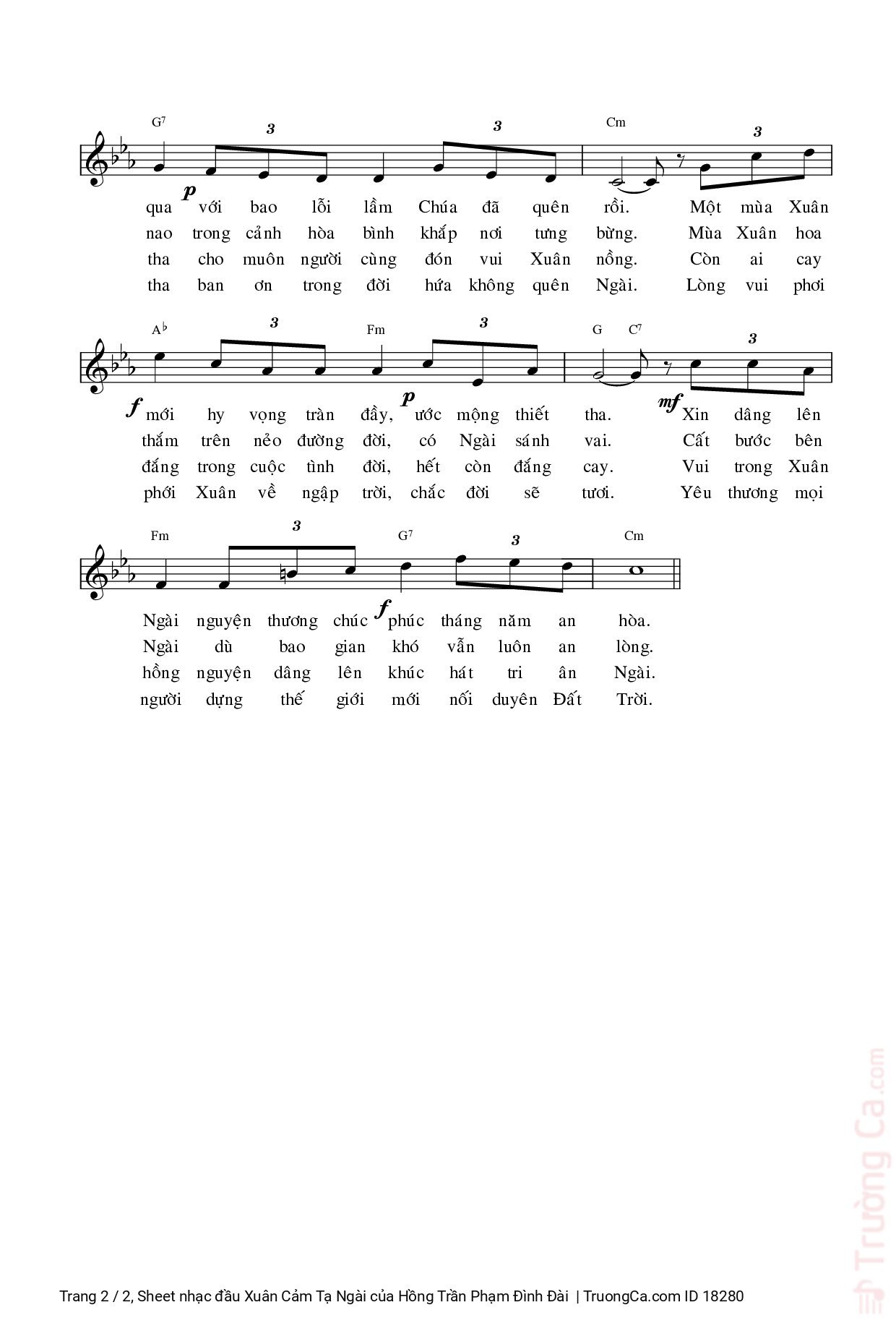 Page 2 of Sheet music PDF đầu Xuân Cảm Tạ Ngài - Hồng Trần Phạm Đình Đài