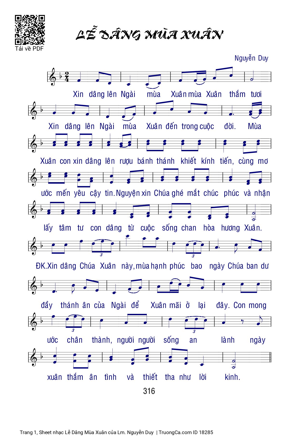 Sheet PDF of Lễ Dâng Mùa Xuân