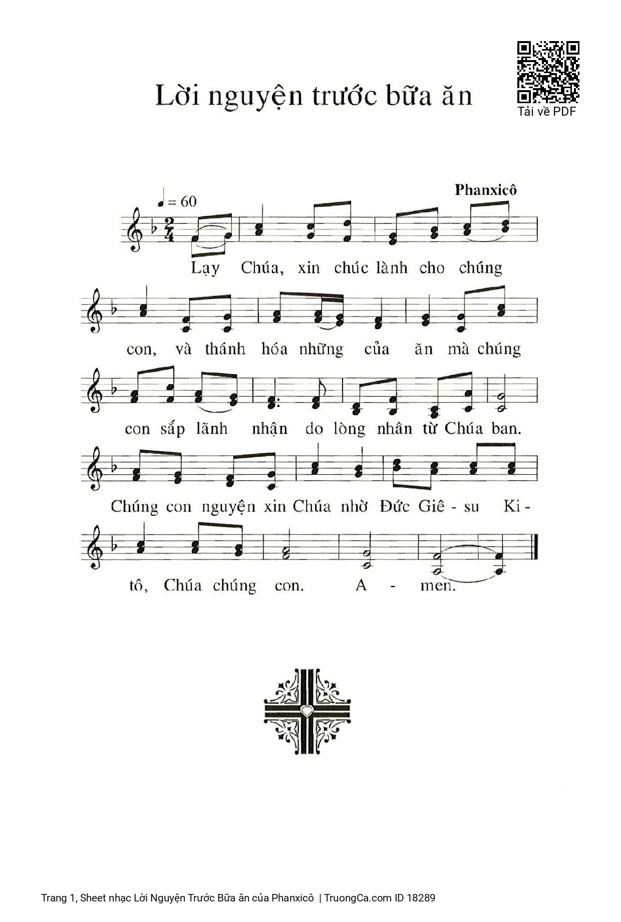 Sheet PDF of Lời Nguyện Trước Bữa ăn