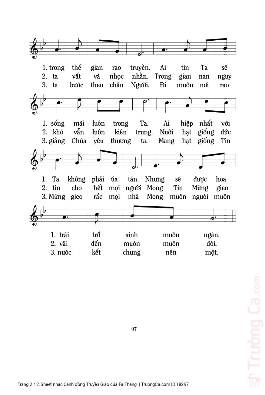 Page 2 of Sheet music PDF Cánh đồng Truyền Giáo - Fa Thăng