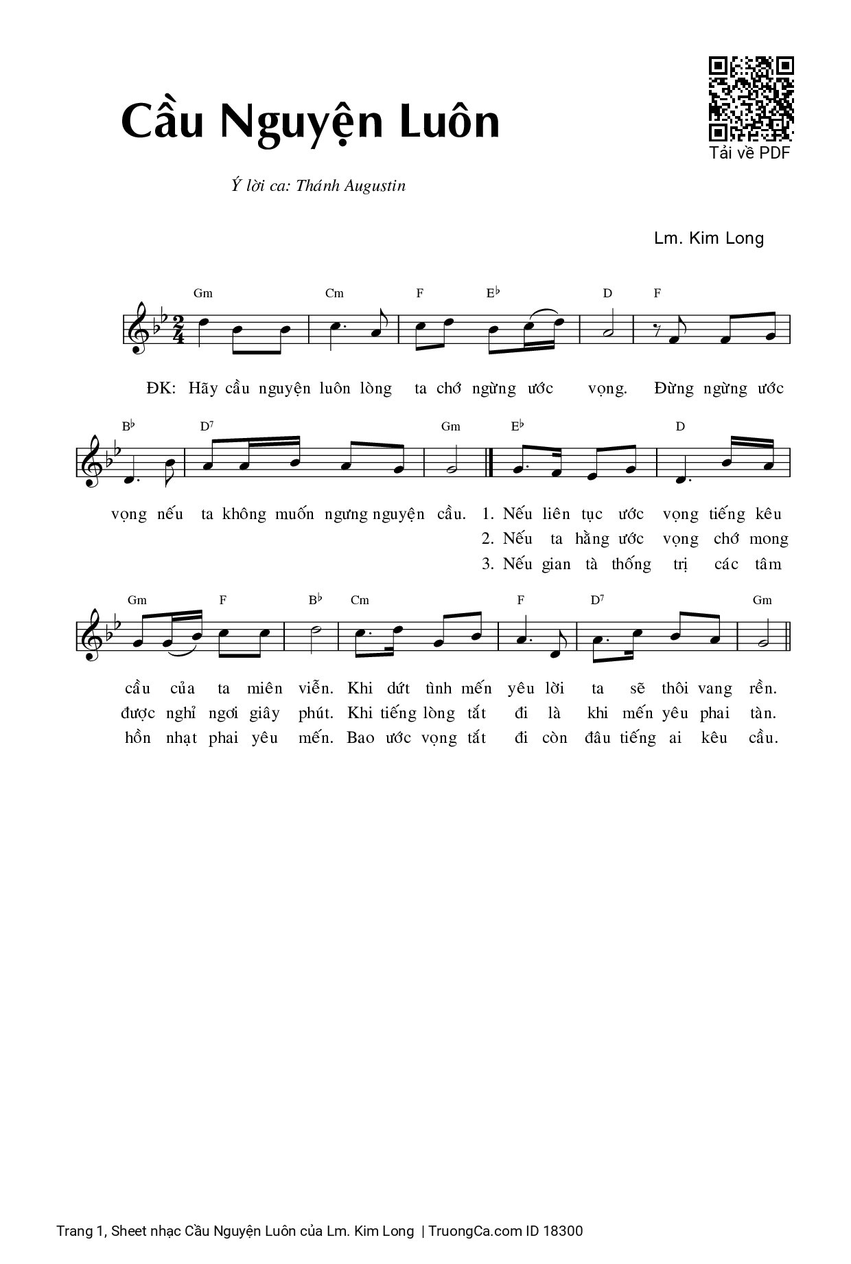 Page 1 of Sheet music PDF Cầu Nguyện Luôn - Lm. Kim Long