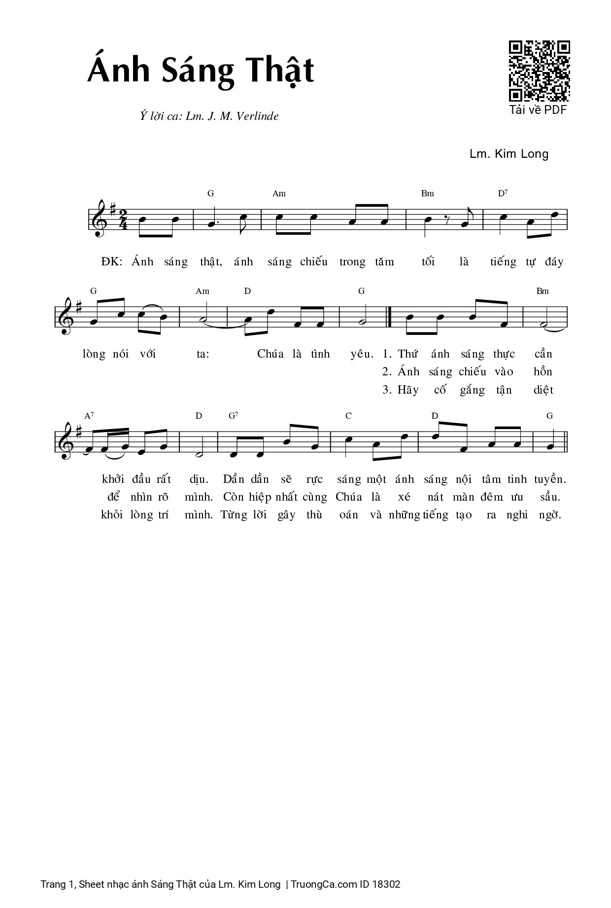 Page 1 of Sheet music PDF ánh Sáng Thật - Lm. Kim Long