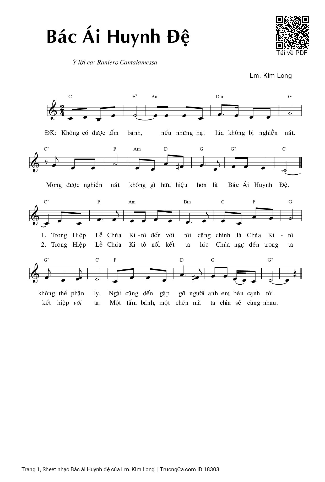 Sheet PDF of Bác ái Huynh đệ