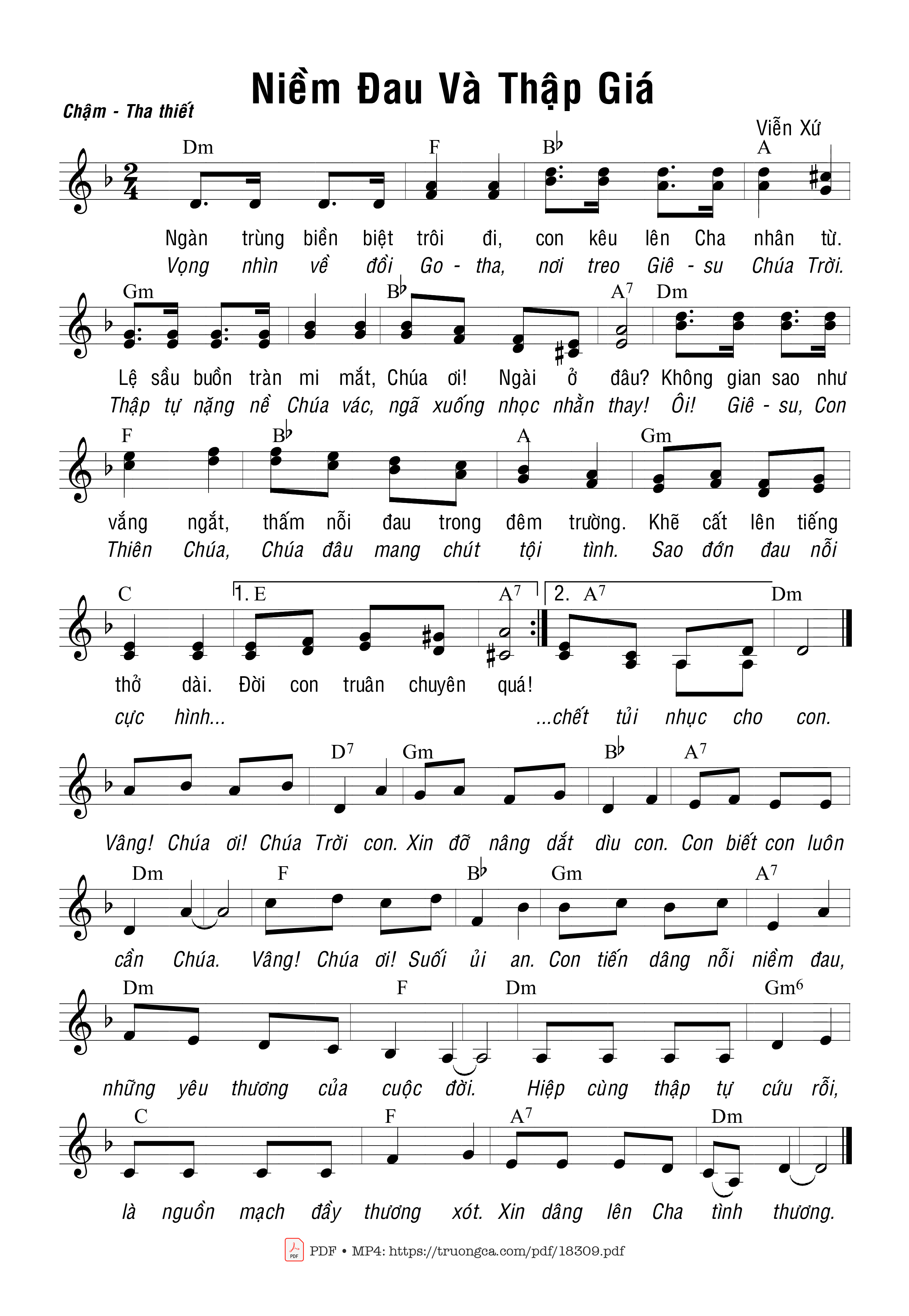 Sheet PDF of Niềm đau Và Thập Giá