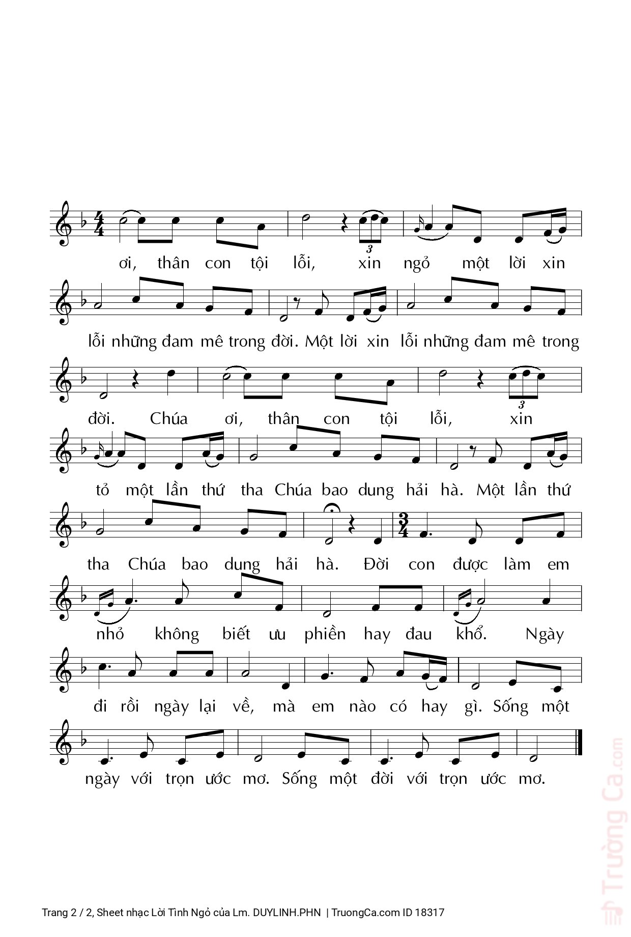 Page 2 of Sheet music PDF Lời Tình Ngỏ - Lm. DUYLINH.PHN