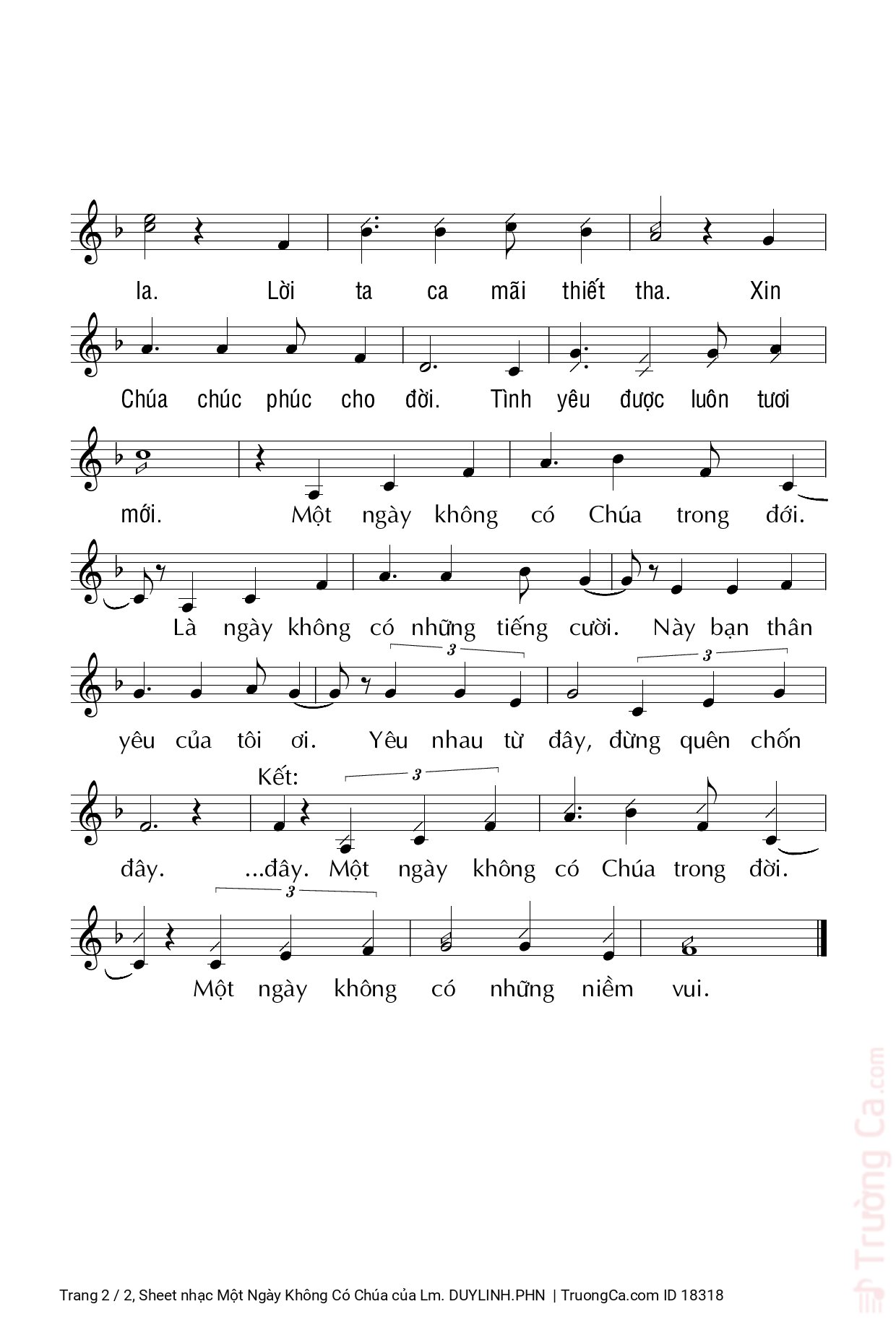 Page 2 of Sheet music PDF Một Ngày Không Có Chúa - Lm. DUYLINH.PHN