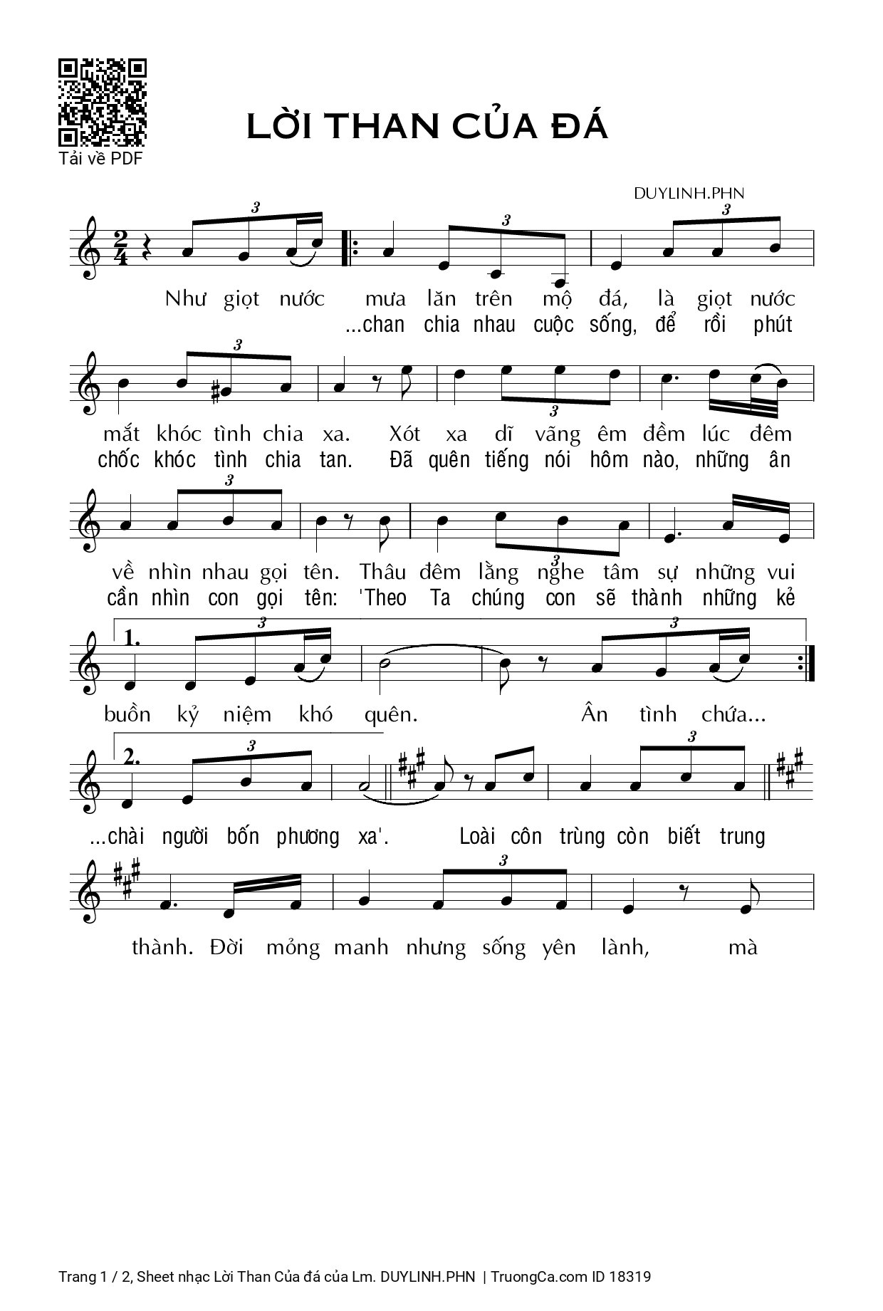 Page 1 of Sheet music PDF Lời Than Của đá - Lm. DUYLINH.PHN