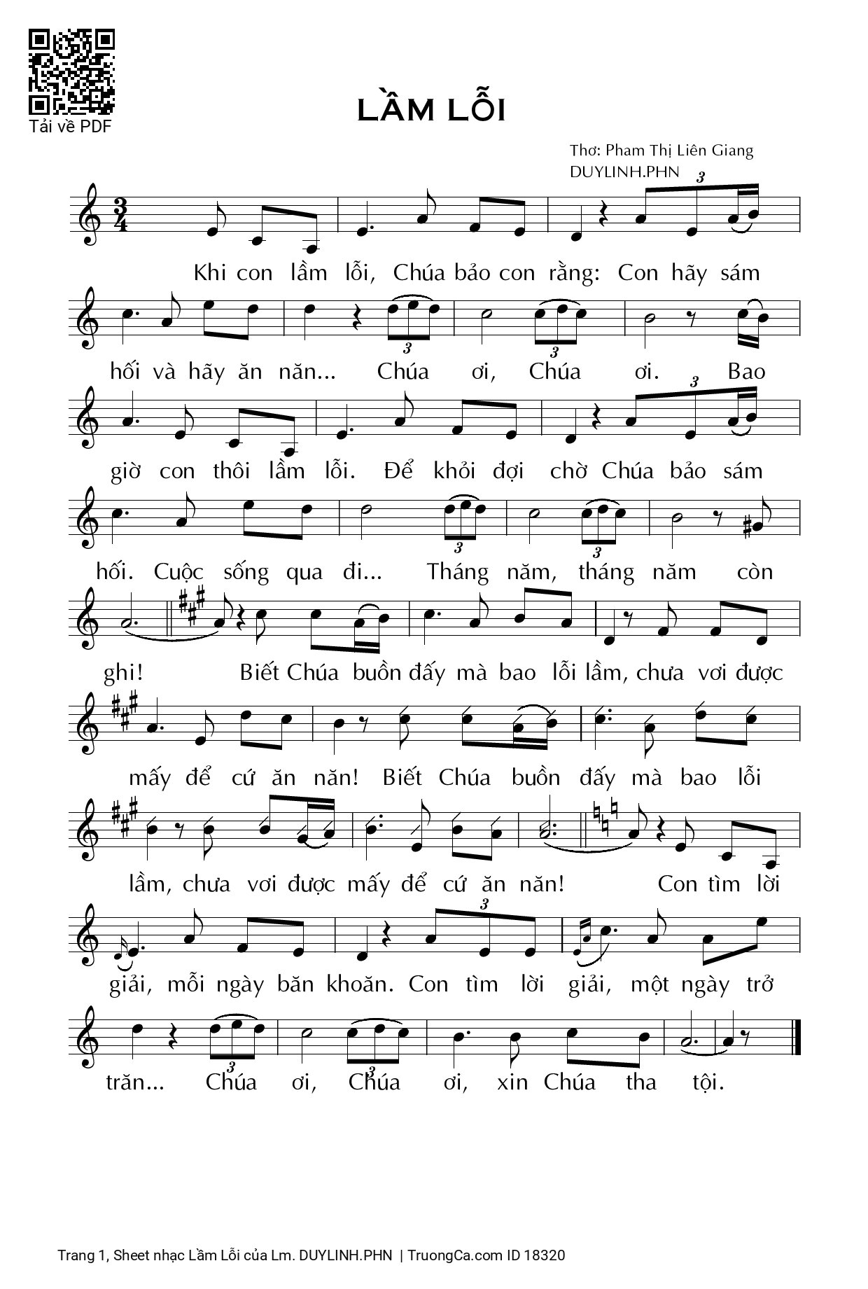 Page 1 of Sheet music PDF Lầm Lỗi - Lm. DUYLINH.PHN
