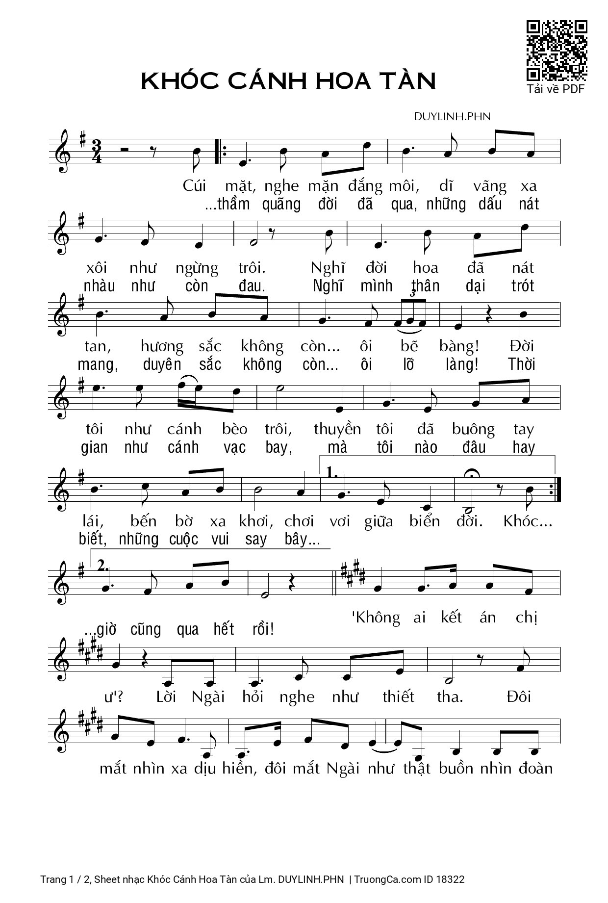 Sheet PDF of Khóc Cánh Hoa Tàn