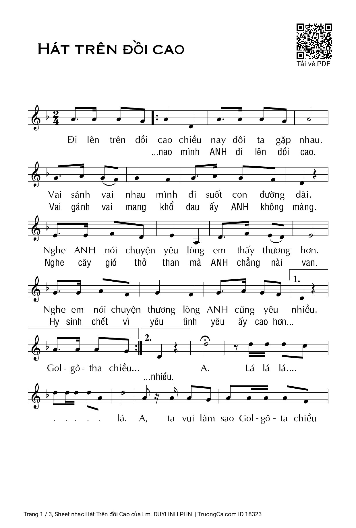 Sheet PDF of Hát Trên đồi Cao