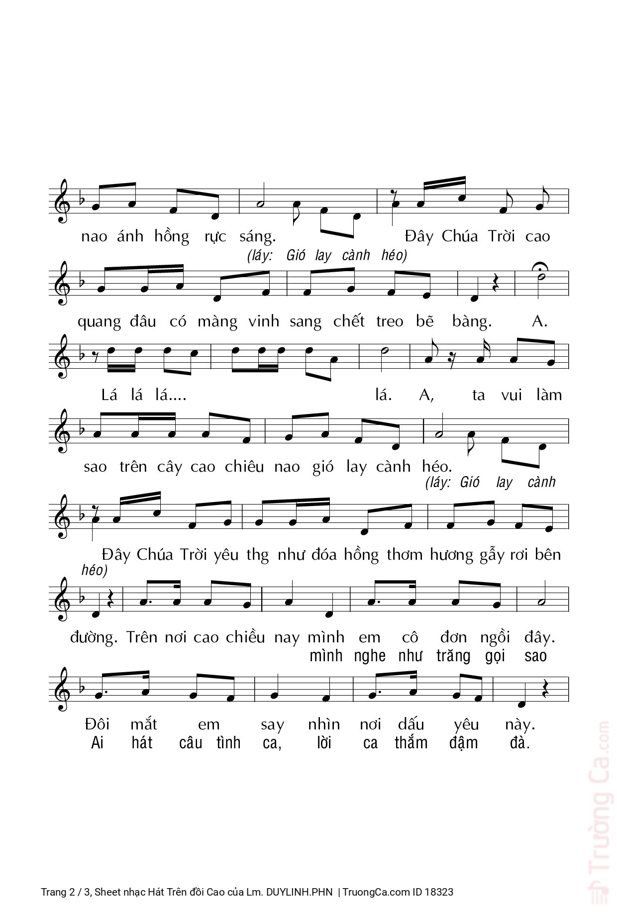 Page 2 of Sheet music PDF Hát Trên đồi Cao - Lm. DUYLINH.PHN