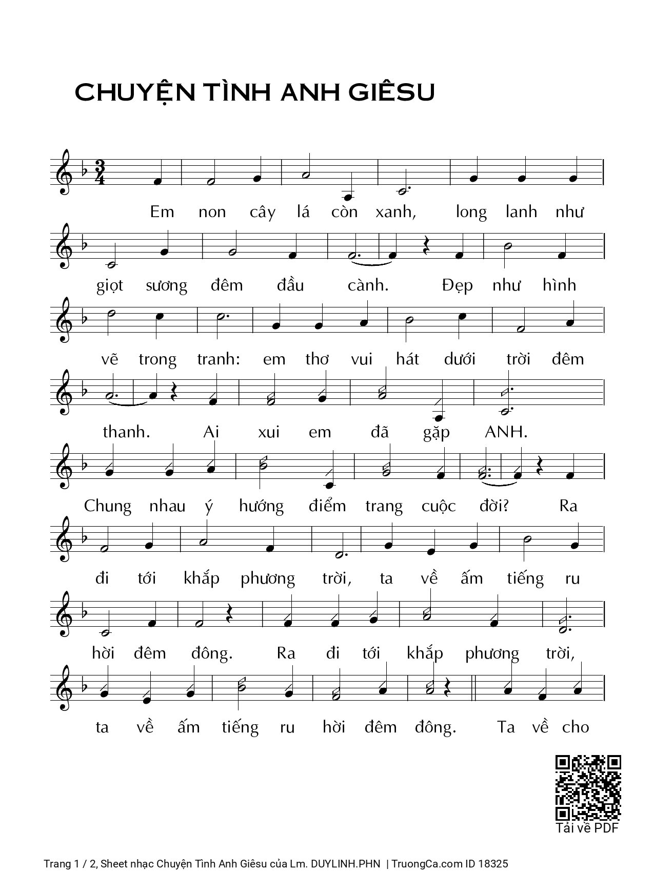 Sheet PDF of Chuyện Tình Anh Giêsu