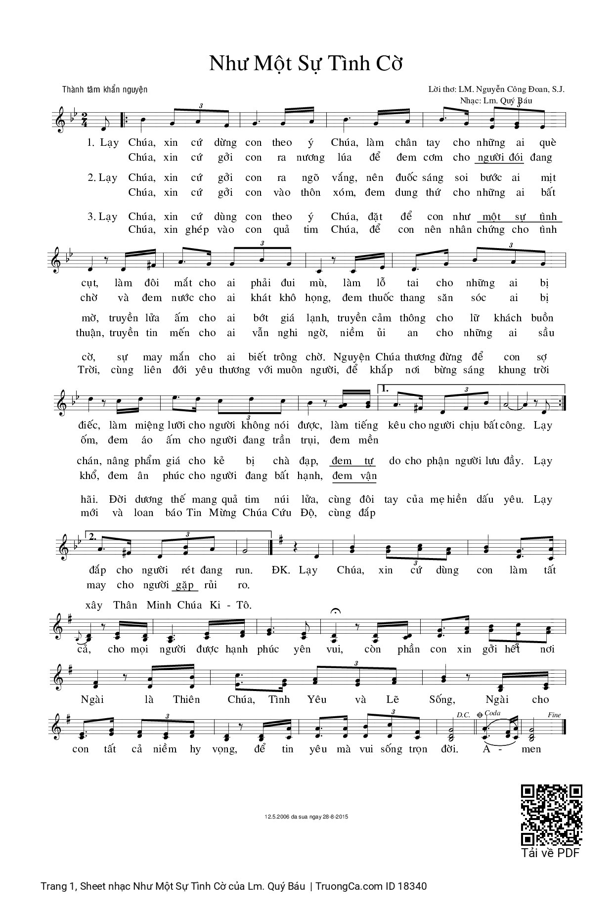 Page 1 of Sheet music PDF Như Một Sự Tình Cờ - Lm. Quý Báu