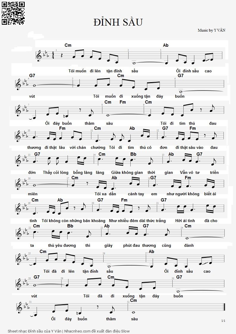 Page 1 of Sheet music PDF Đỉnh sầu - Y Vân