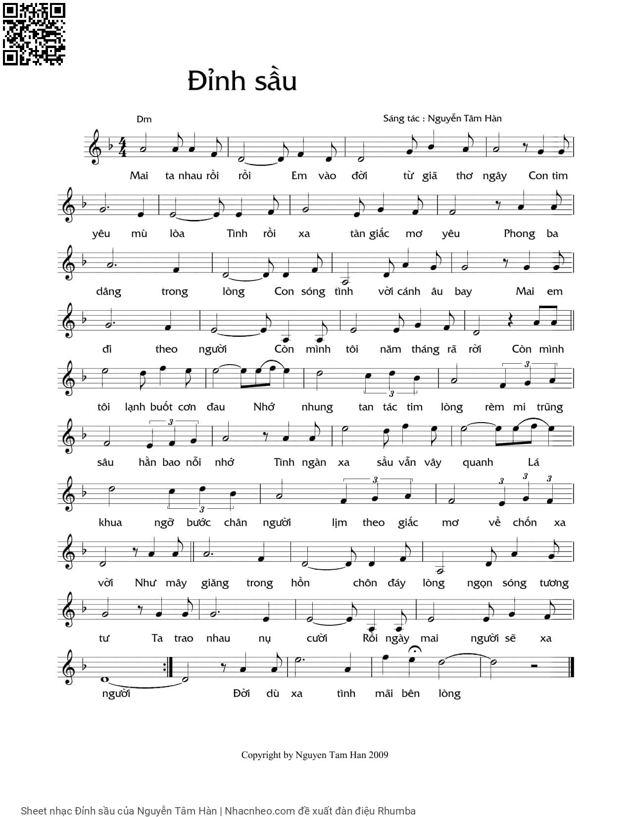 Page 1 of Sheet music PDF Đỉnh sầu - Nguyễn Tâm Hàn