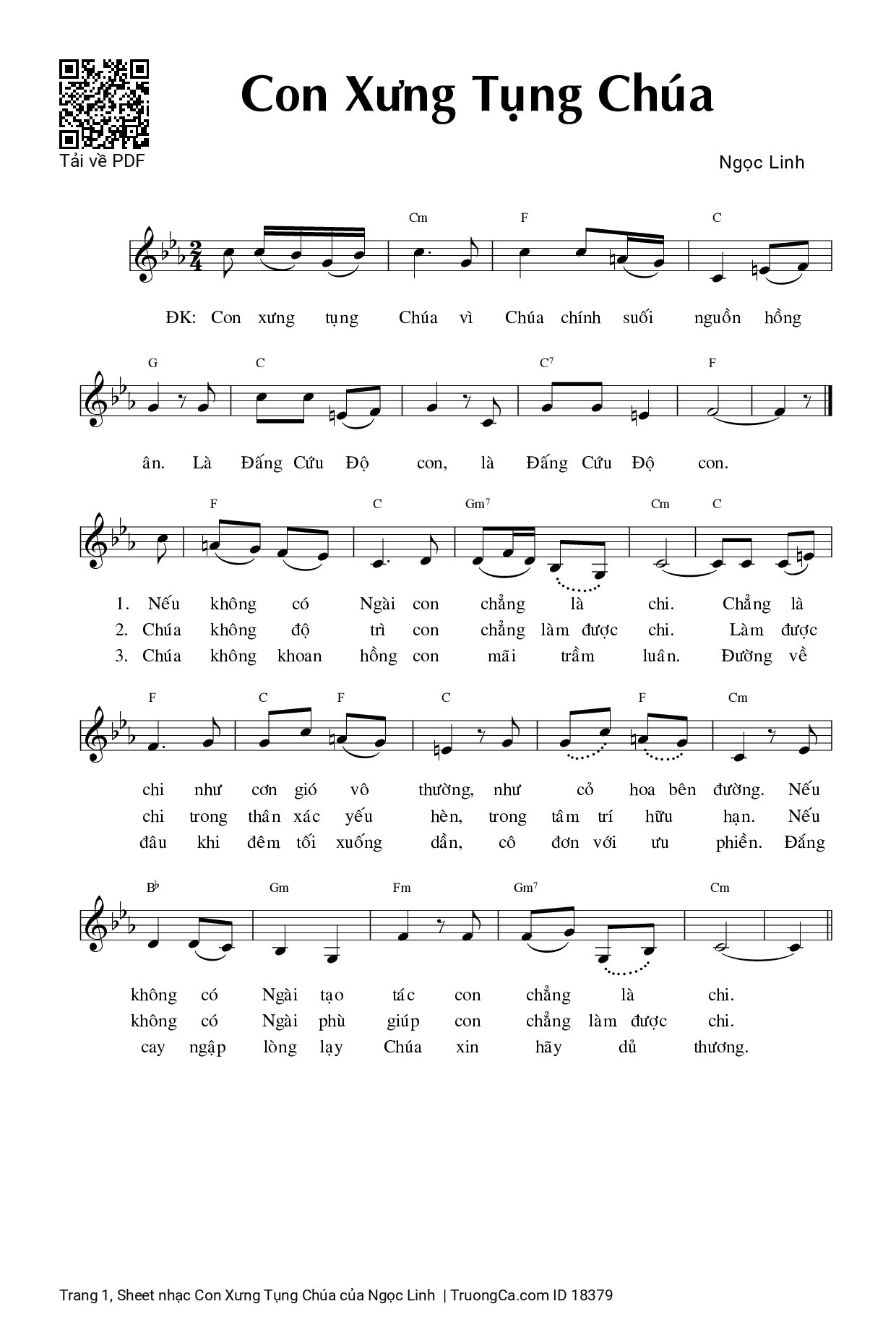 Sheet PDF of Con Xưng Tụng Chúa