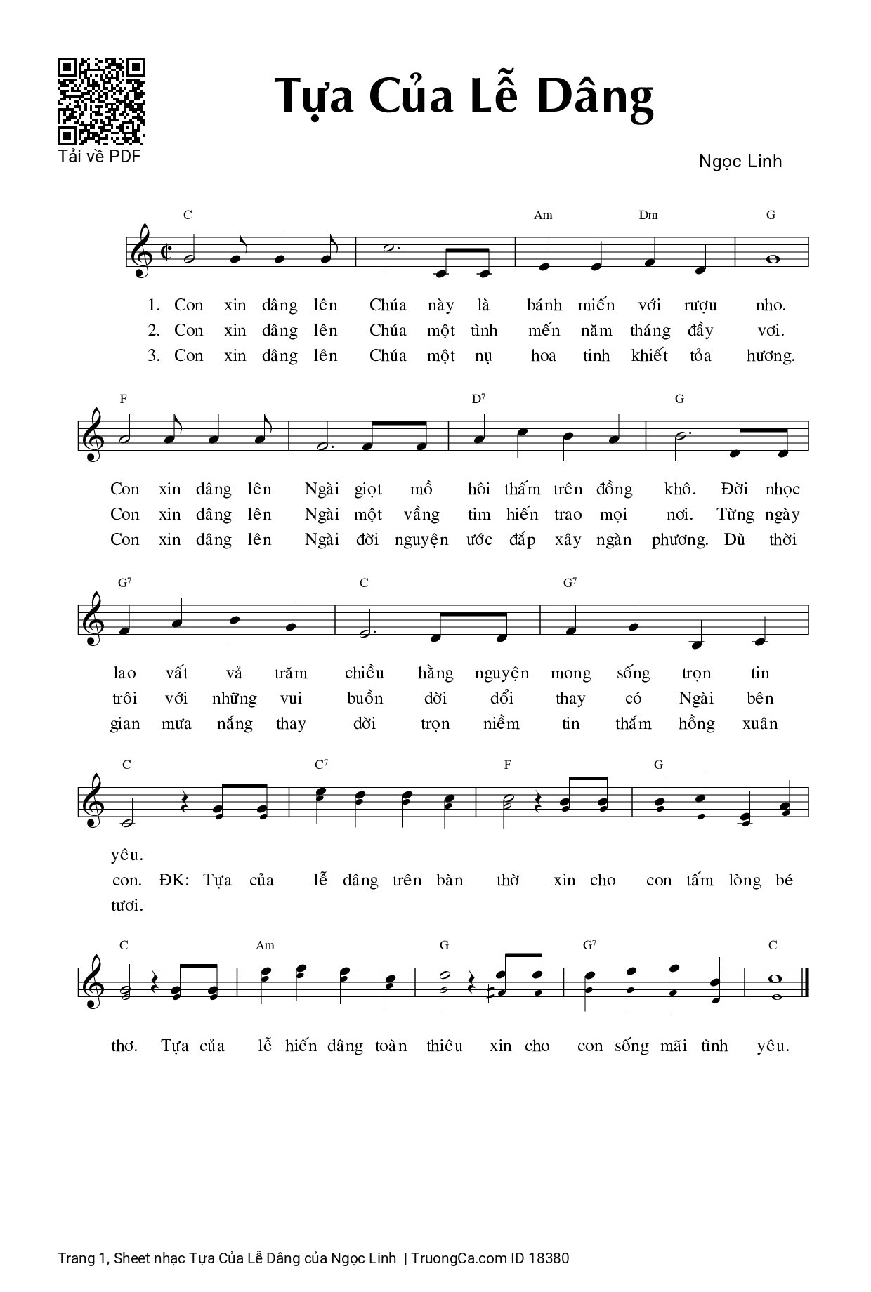 Page 1 of Sheet music PDF Tựa Của Lễ Dâng - Ngọc Linh