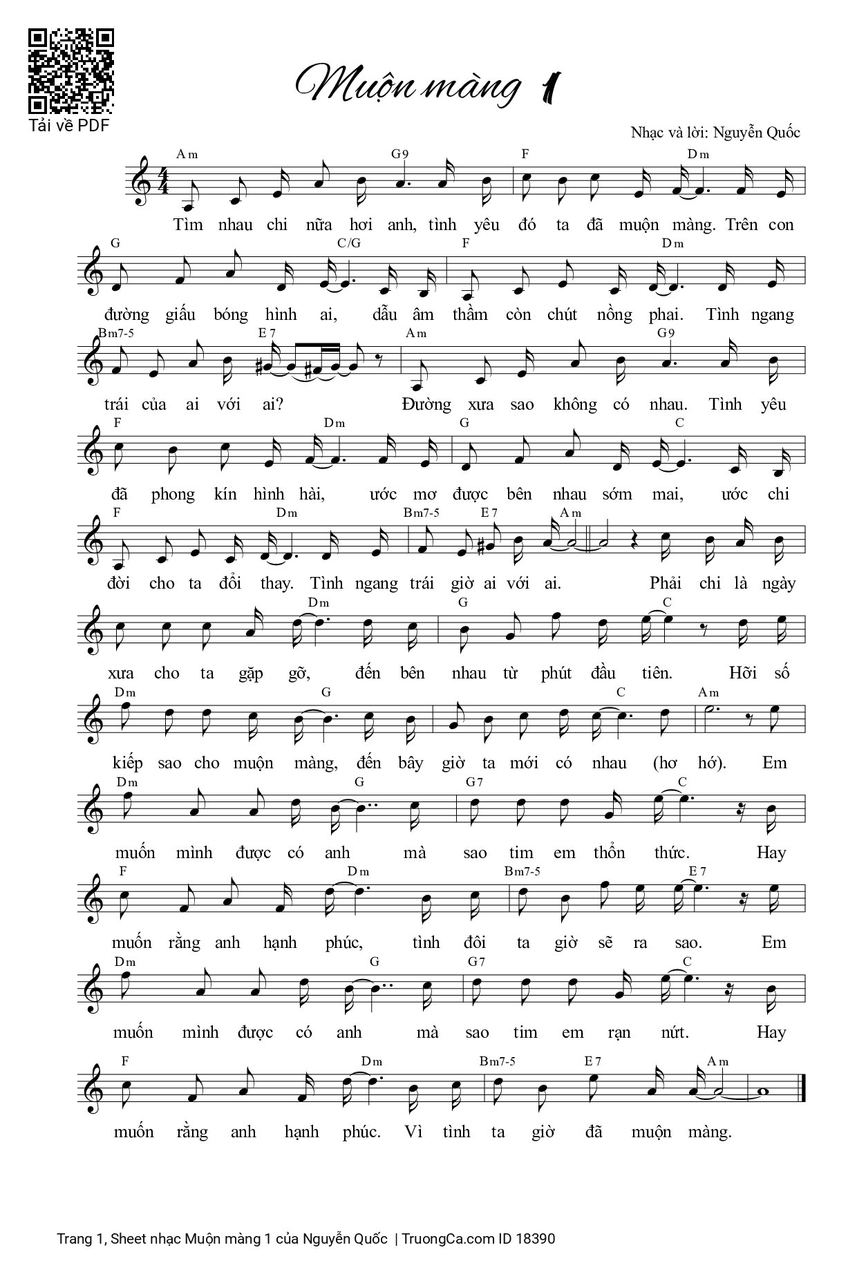 Sheet PDF of Muộn màng 1 - Nguyễn Quốc