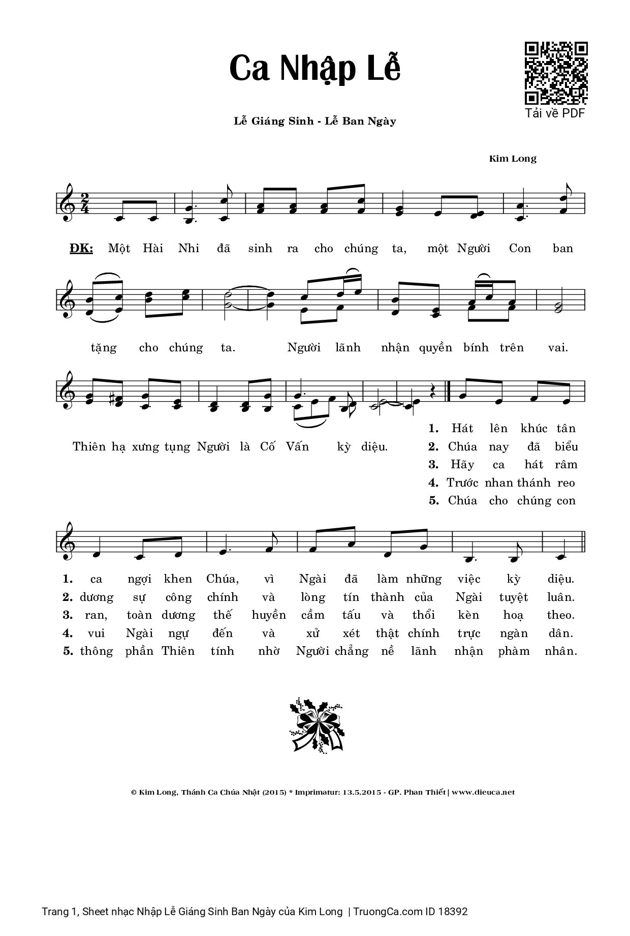 Page 1 of Sheet music PDF Nhập Lễ Giáng Sinh Ban Ngày - Kim Long