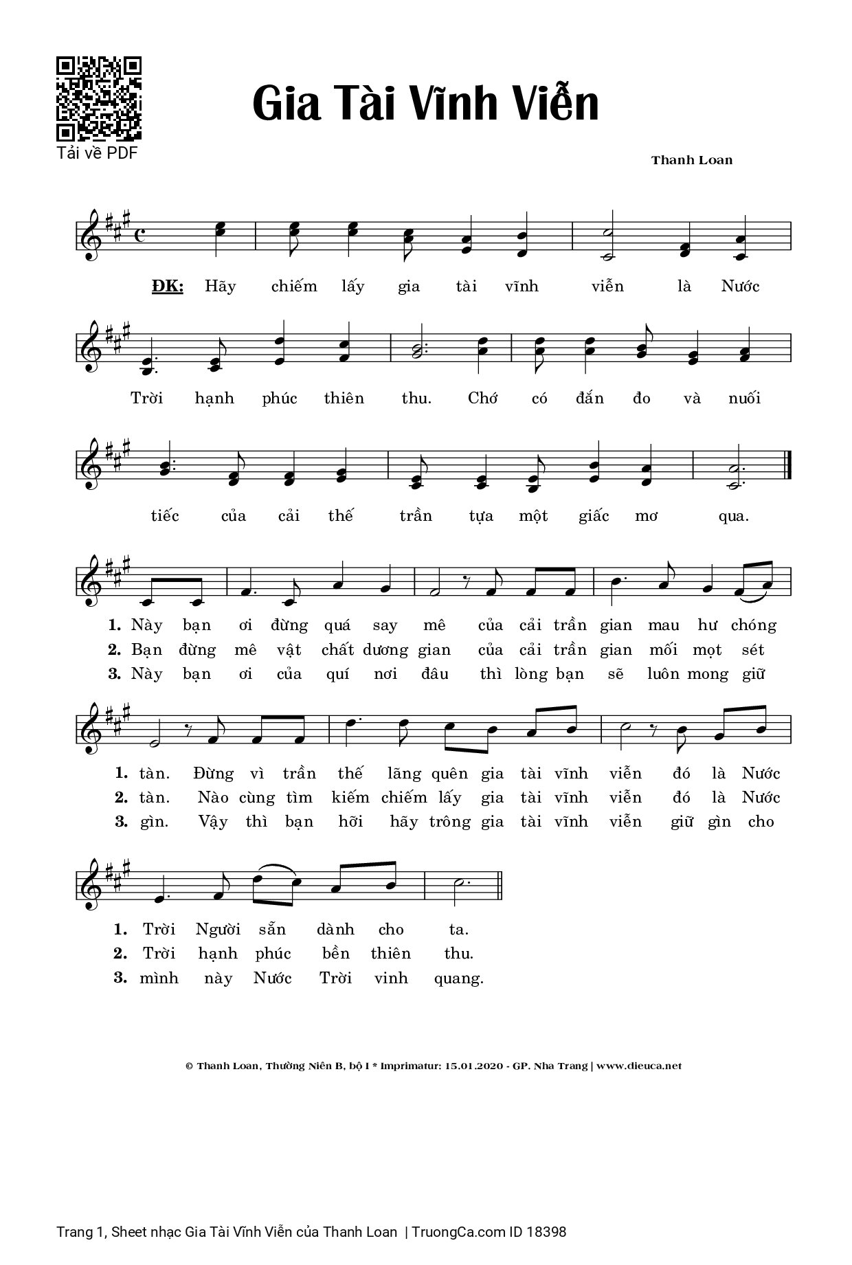 Sheet PDF of Gia Tài Vĩnh Viễn