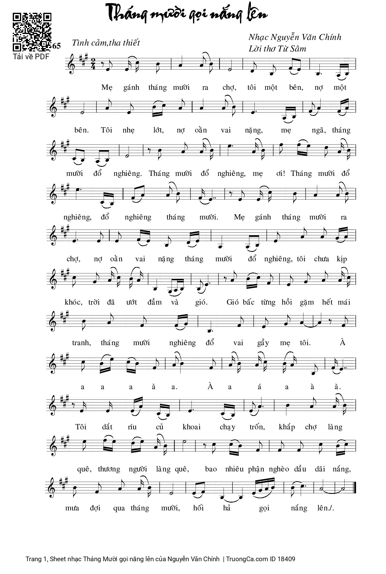 Sheet PDF of Tháng Mười gọi nắng lên