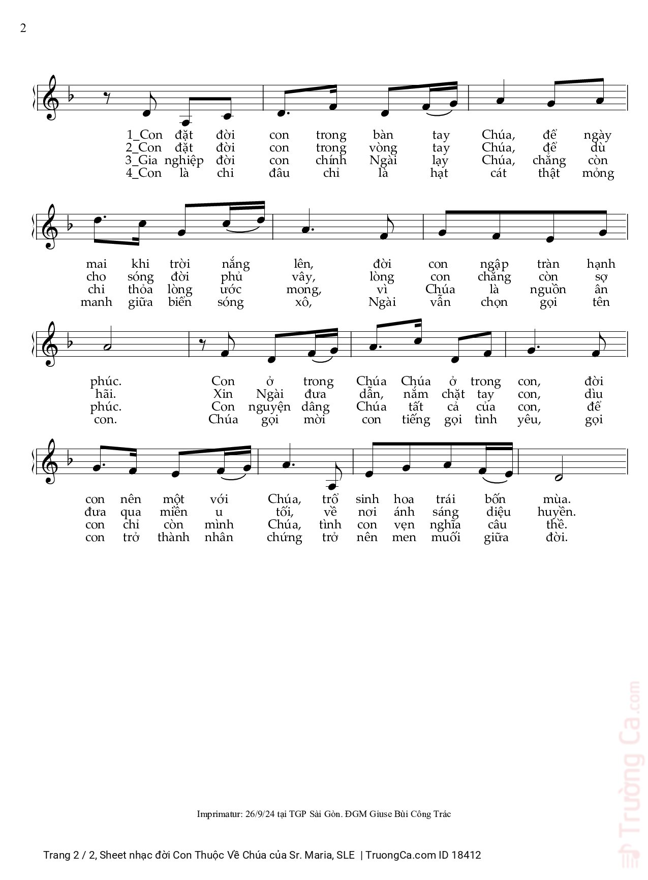 Page 2 of Sheet music PDF đời Con Thuộc Về Chúa - Sr. Maria, SLE