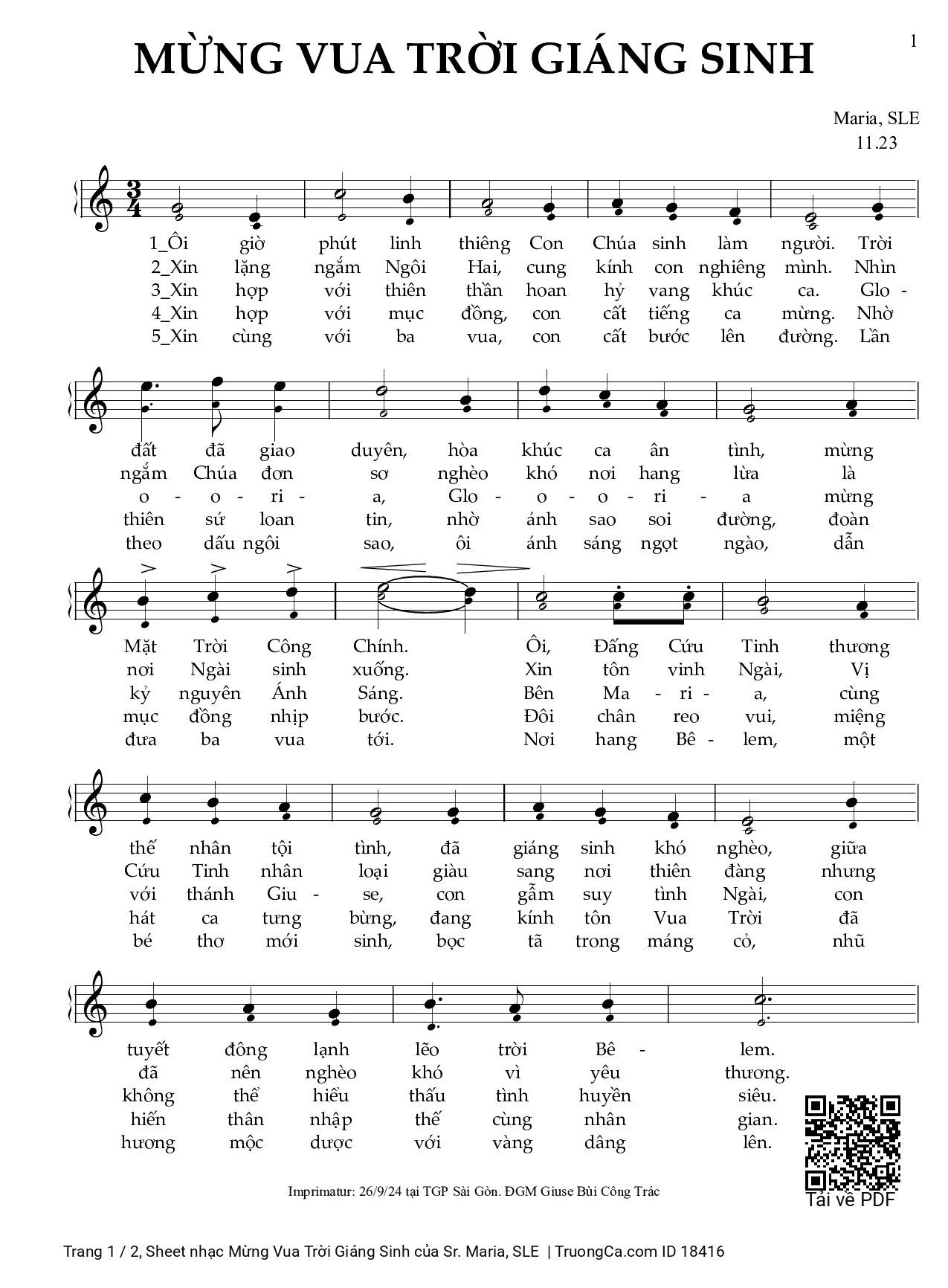 Sheet PDF of Mừng Vua Trời Giáng Sinh