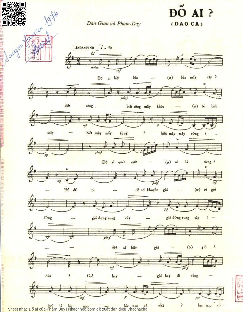 Page 1 of Sheet music PDF Đố ai - Phạm Duy