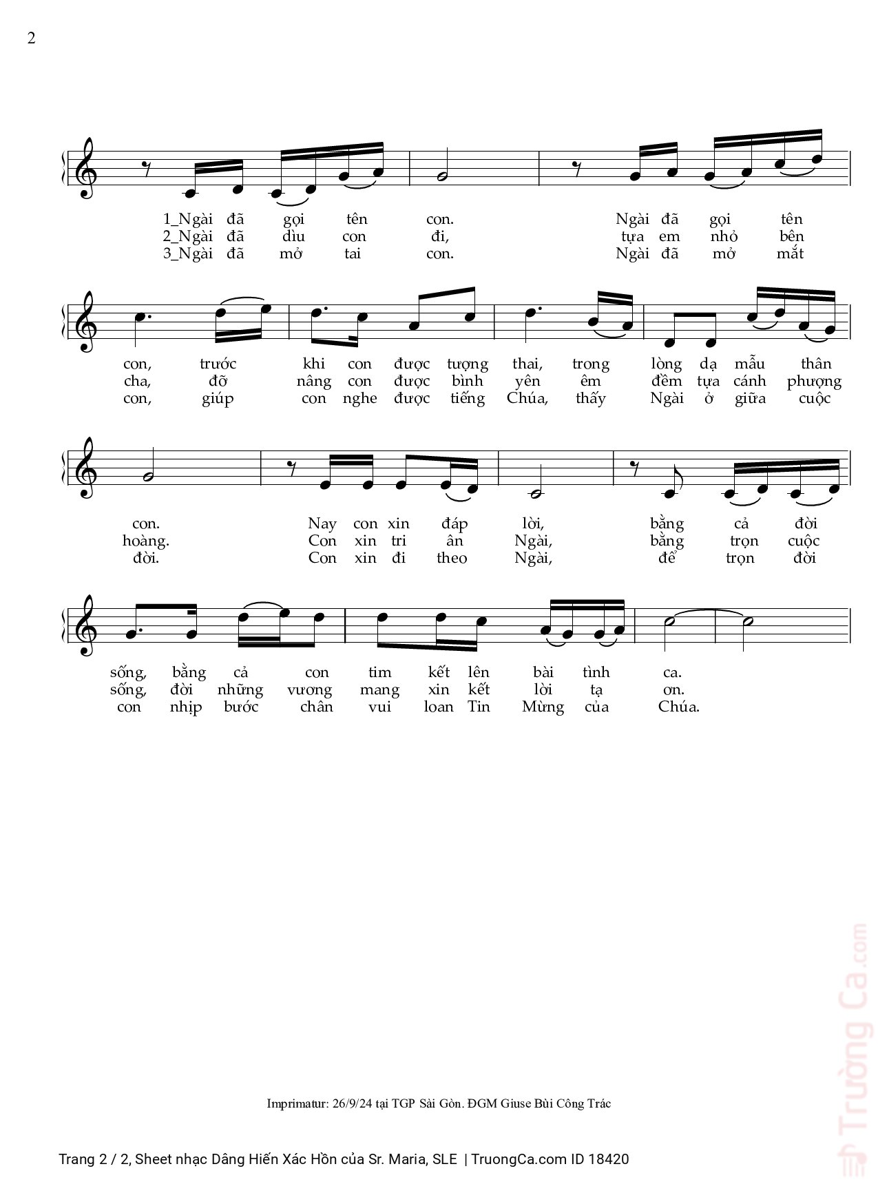 Page 2 of Sheet music PDF Dâng Hiến Xác Hồn - Sr. Maria, SLE