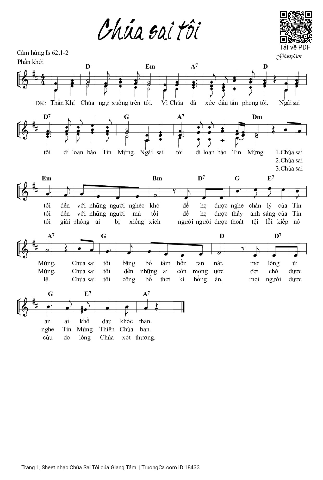 Sheet PDF of Chúa Sai Tôi - Giang Tâm
