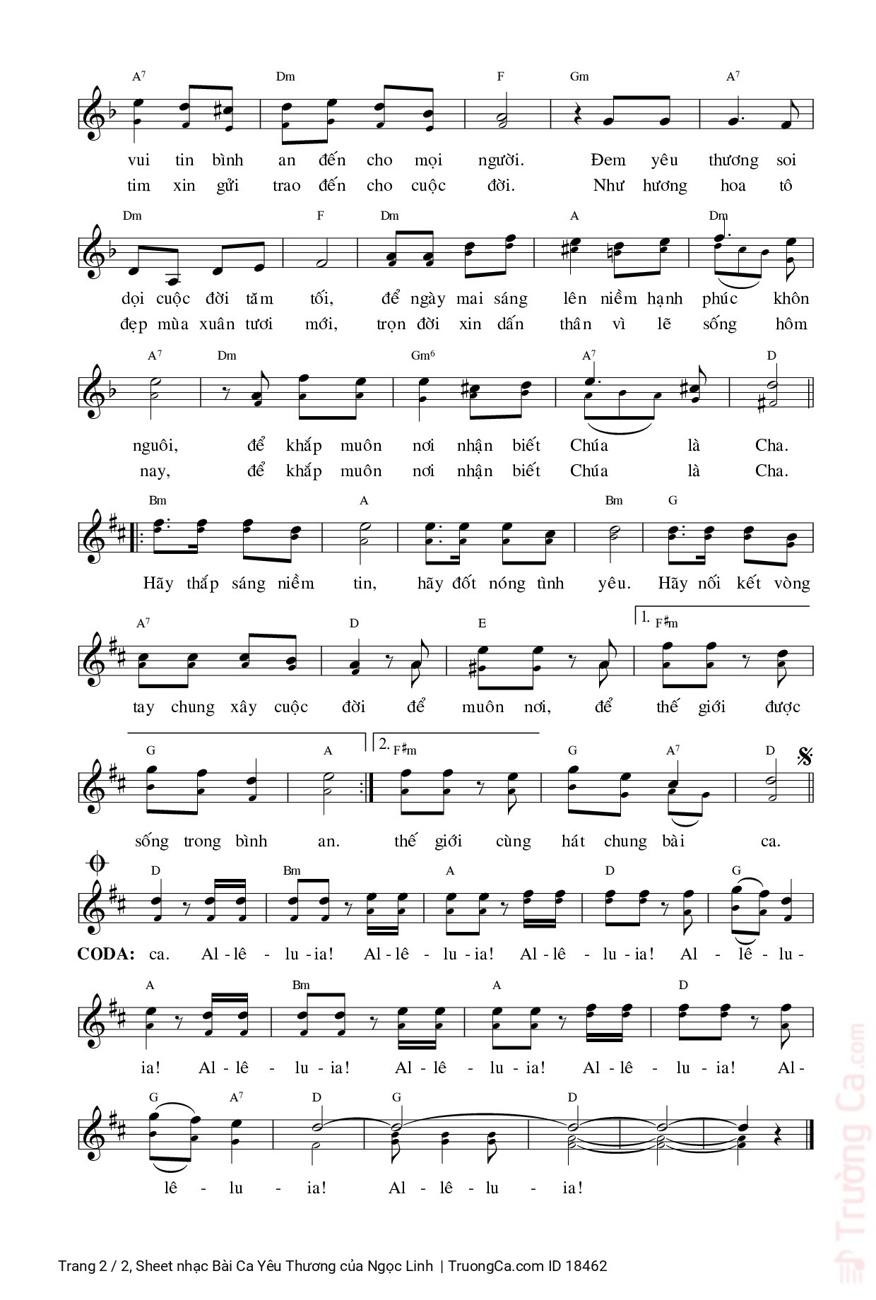Page 2 of Sheet music PDF Bài Ca Yêu Thương - Ngọc Linh