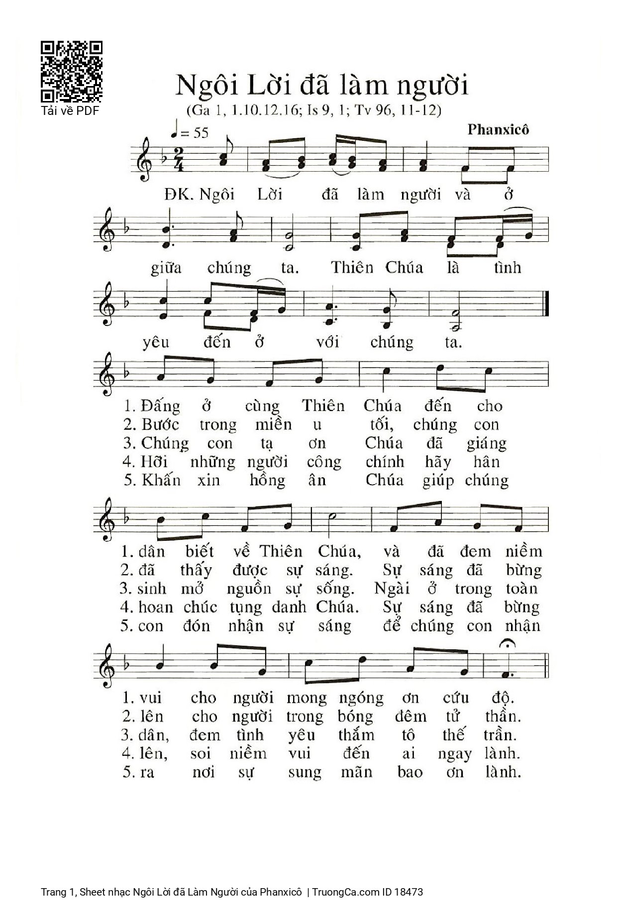 Sheet PDF of Ngôi Lời đã Làm Người