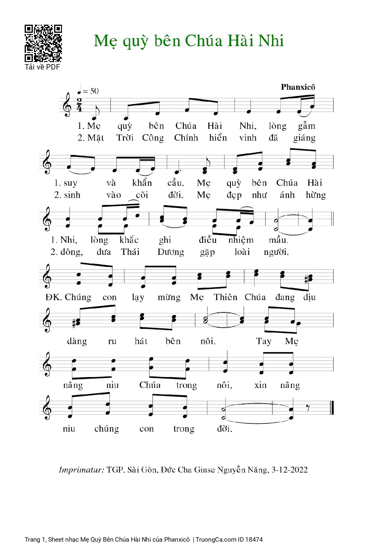 Sheet PDF of Mẹ Quỳ Bên Chúa Hài Nhi