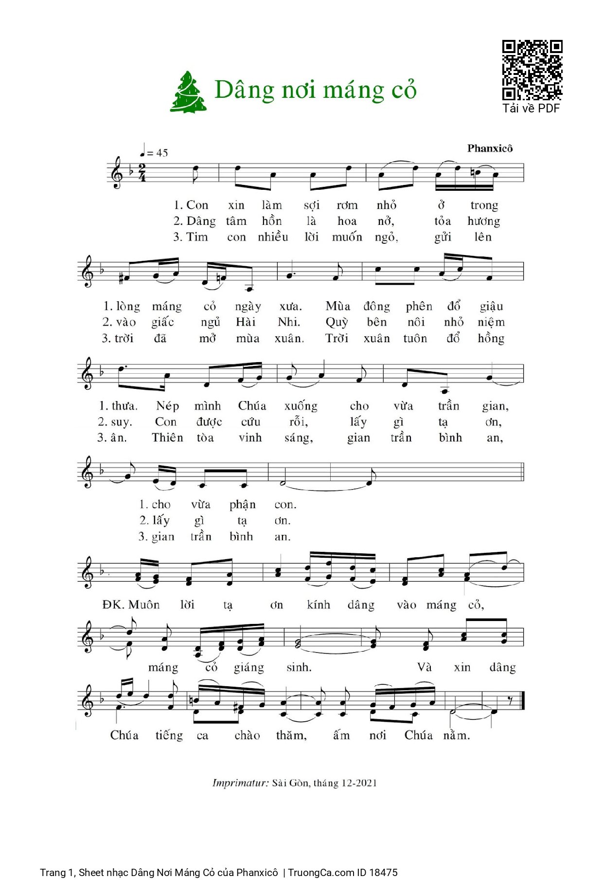 Sheet PDF of Dâng Nơi Máng Cỏ