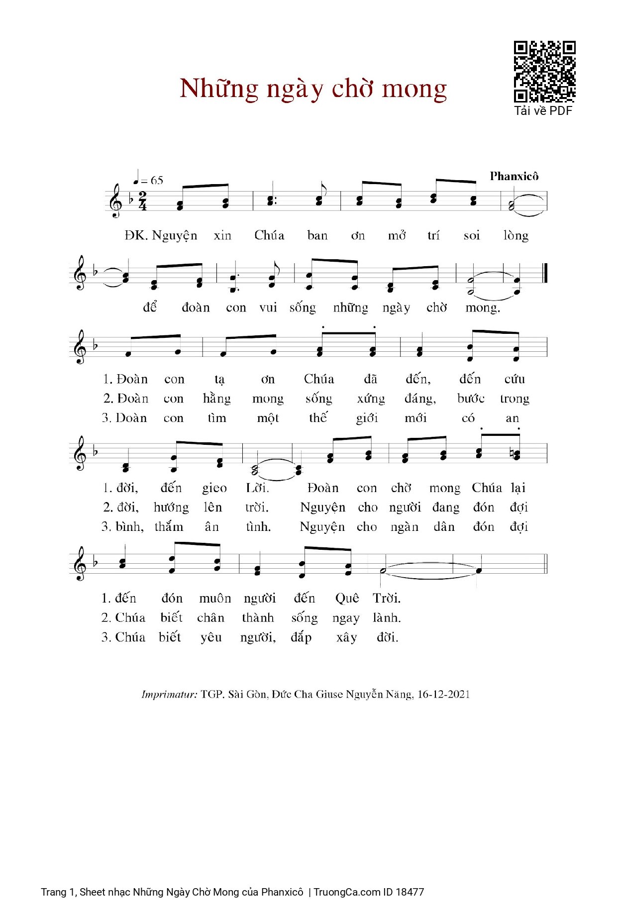 Sheet PDF of Những Ngày Chờ Mong