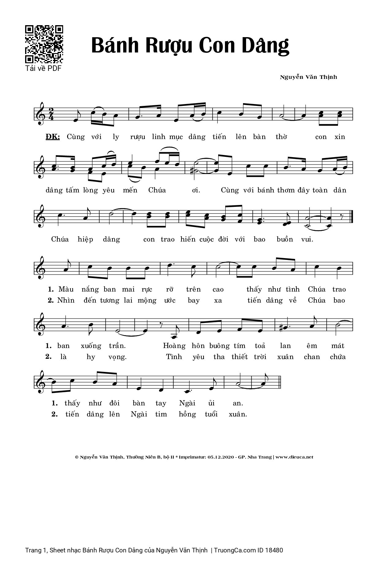 Sheet PDF of Bánh Rượu Con Dâng