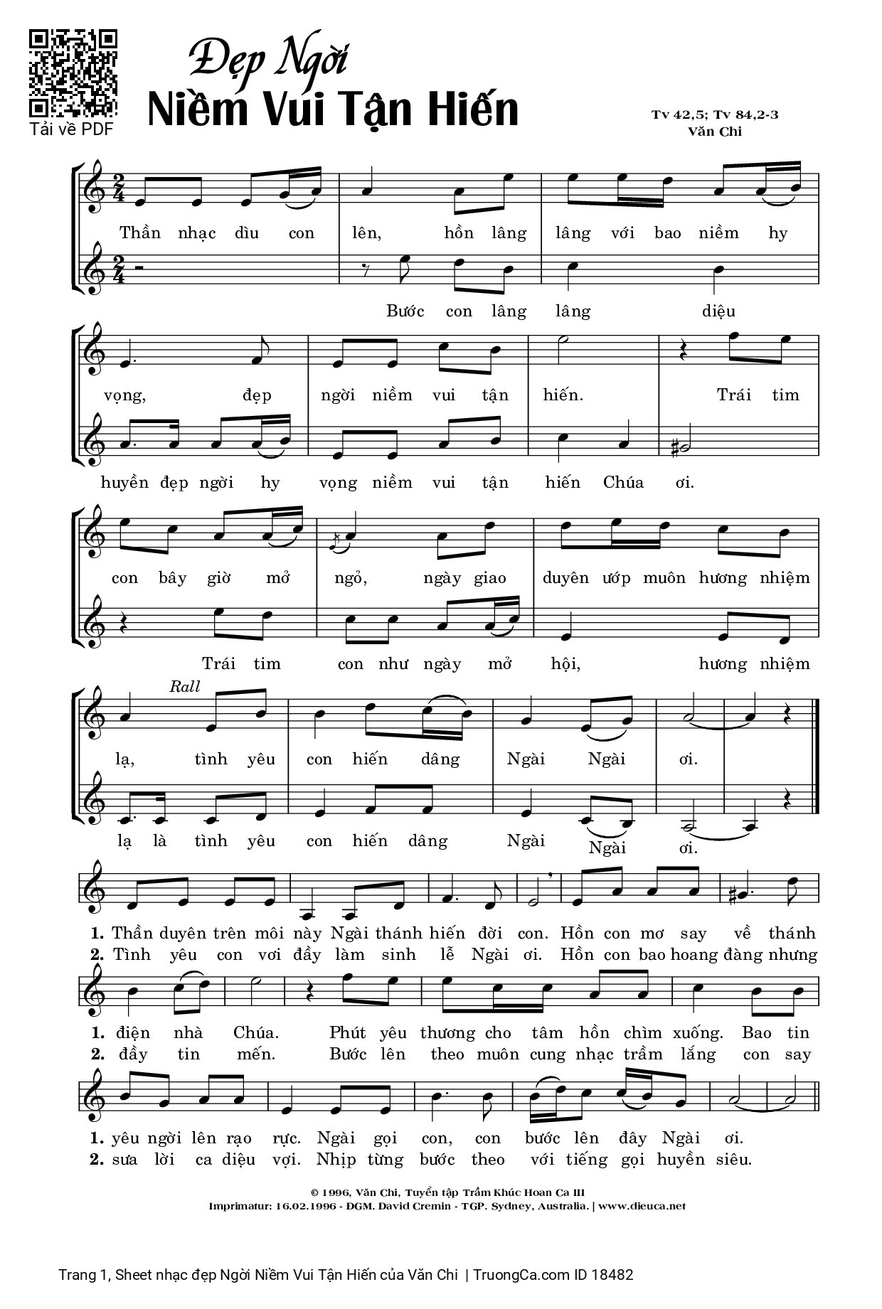 Sheet PDF of đẹp Ngời Niềm Vui Tận Hiến