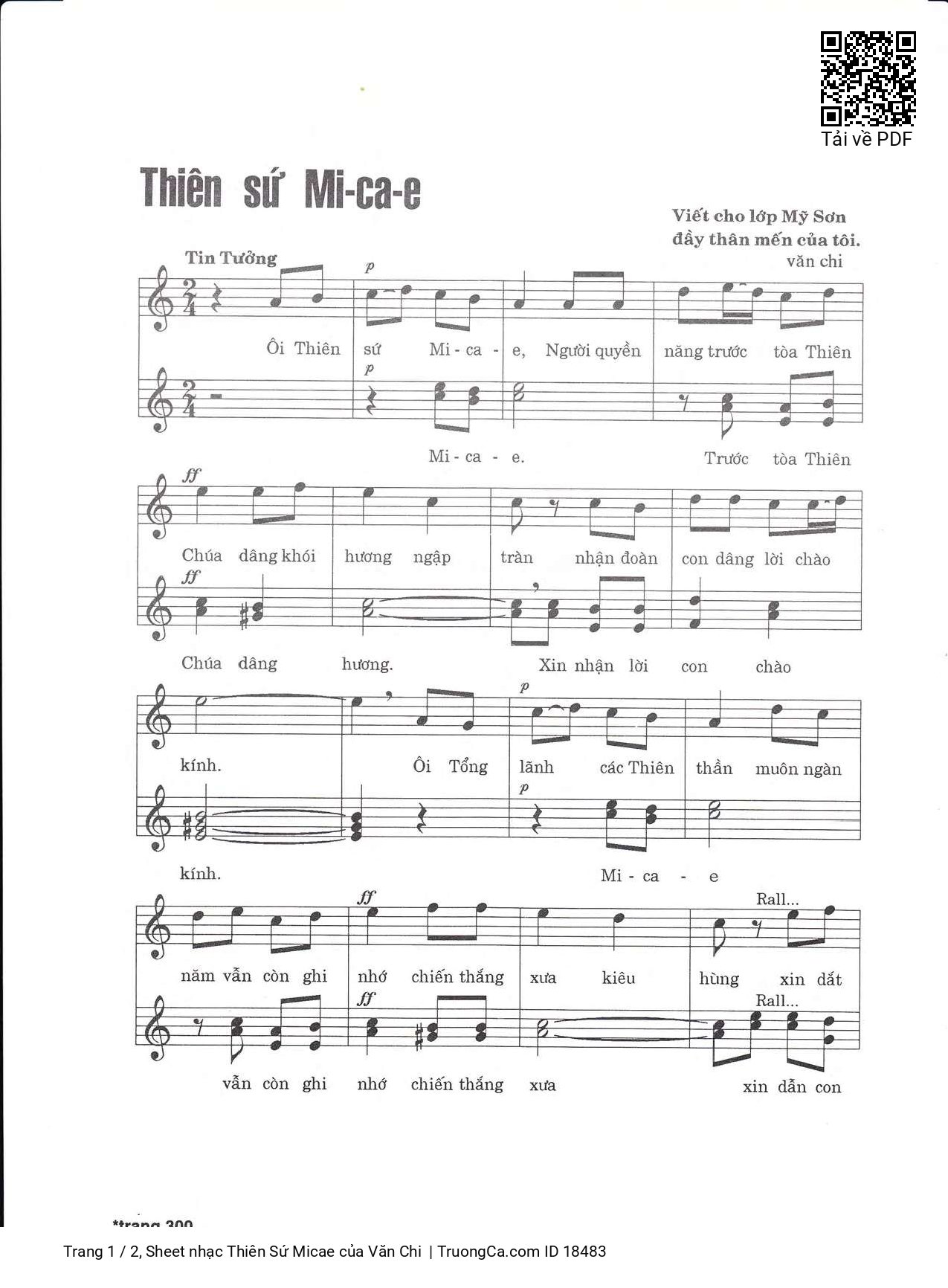 Page 1 of Sheet music PDF Thiên Sứ Micae - Văn Chi