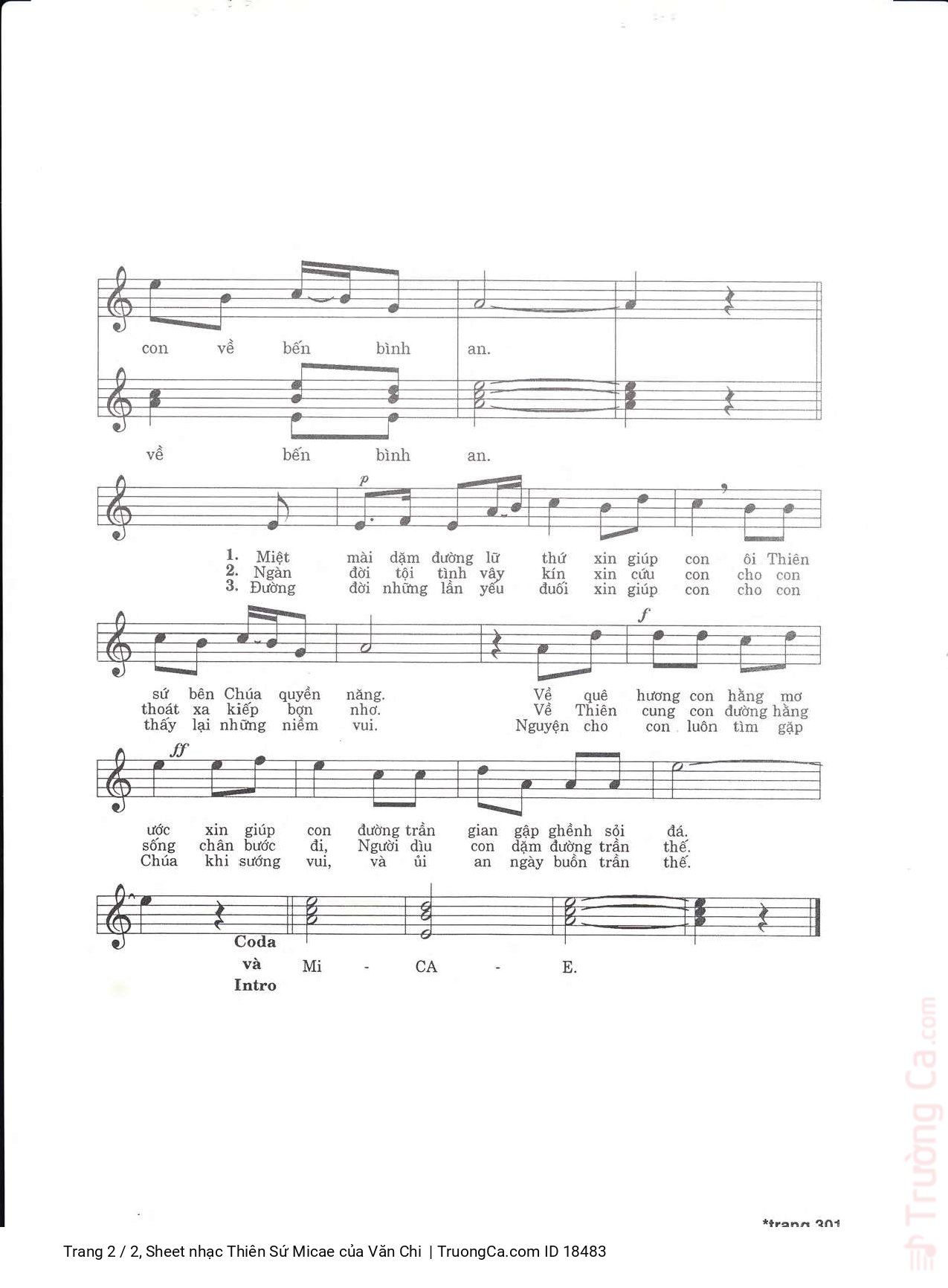 Page 2 of Sheet music PDF Thiên Sứ Micae - Văn Chi